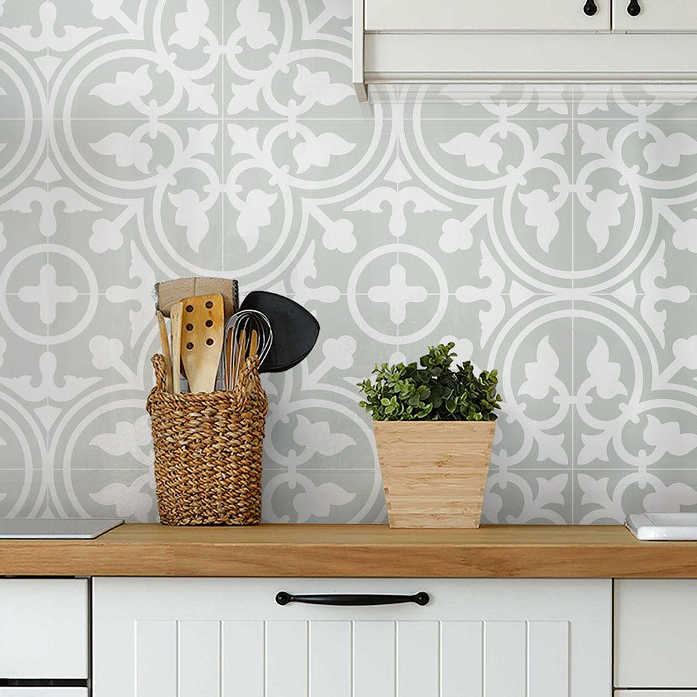 Heritage Aster Green Encaustic Look 200x200 Matt Tile - Vintage Style Ceramic Floor & Wall Tiles for Kitchen, Bathroom, and Backsplash