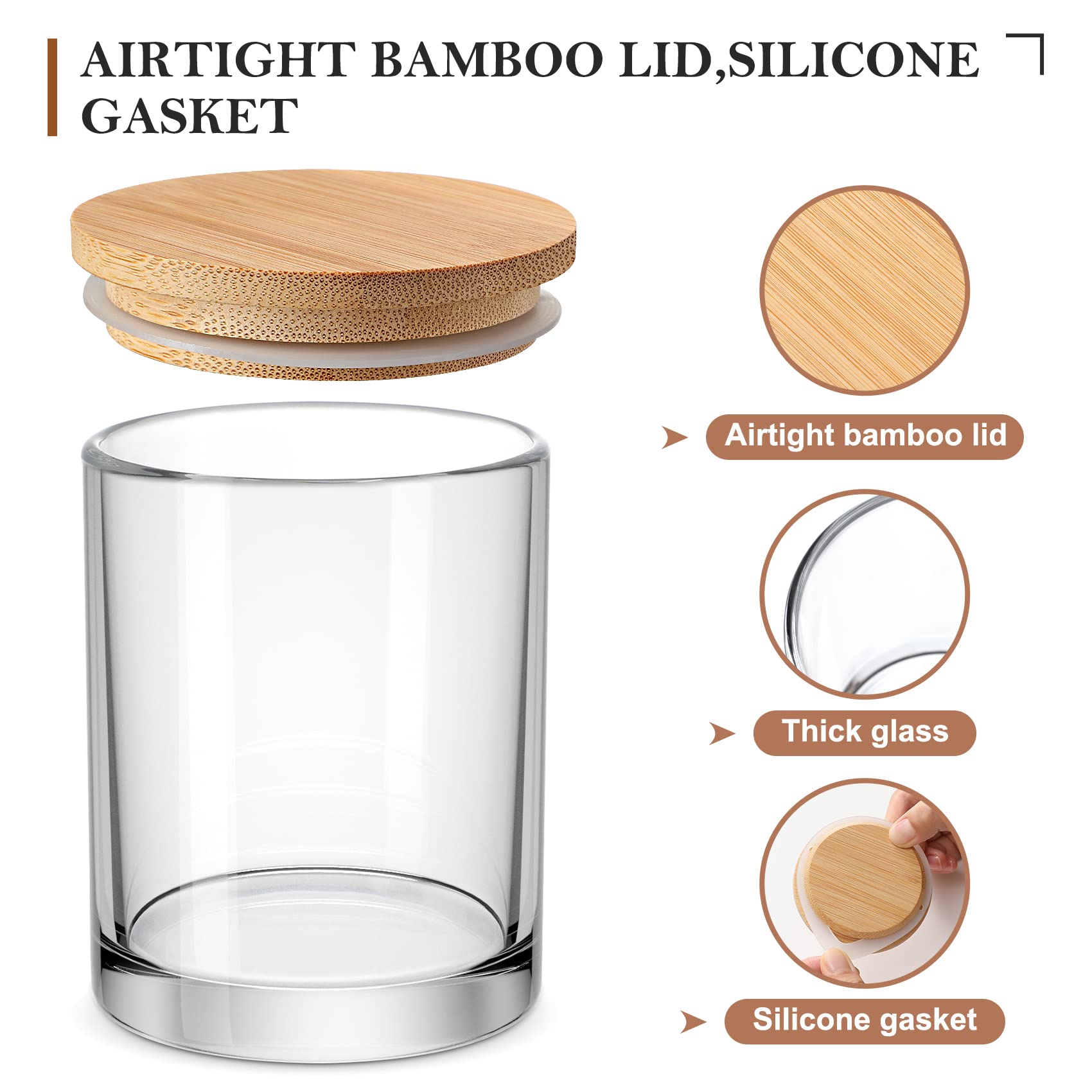 VITEVER 16 Pack 10oz Thick Glass Candle Jars with Bamboo Lids & Wick Kit - Bulk Empty Clear Containers for DIY Candle Making, Spices, Bath Salts - Perfect for Home Decor, Wedding Favors, Gifts & Aromatherapy