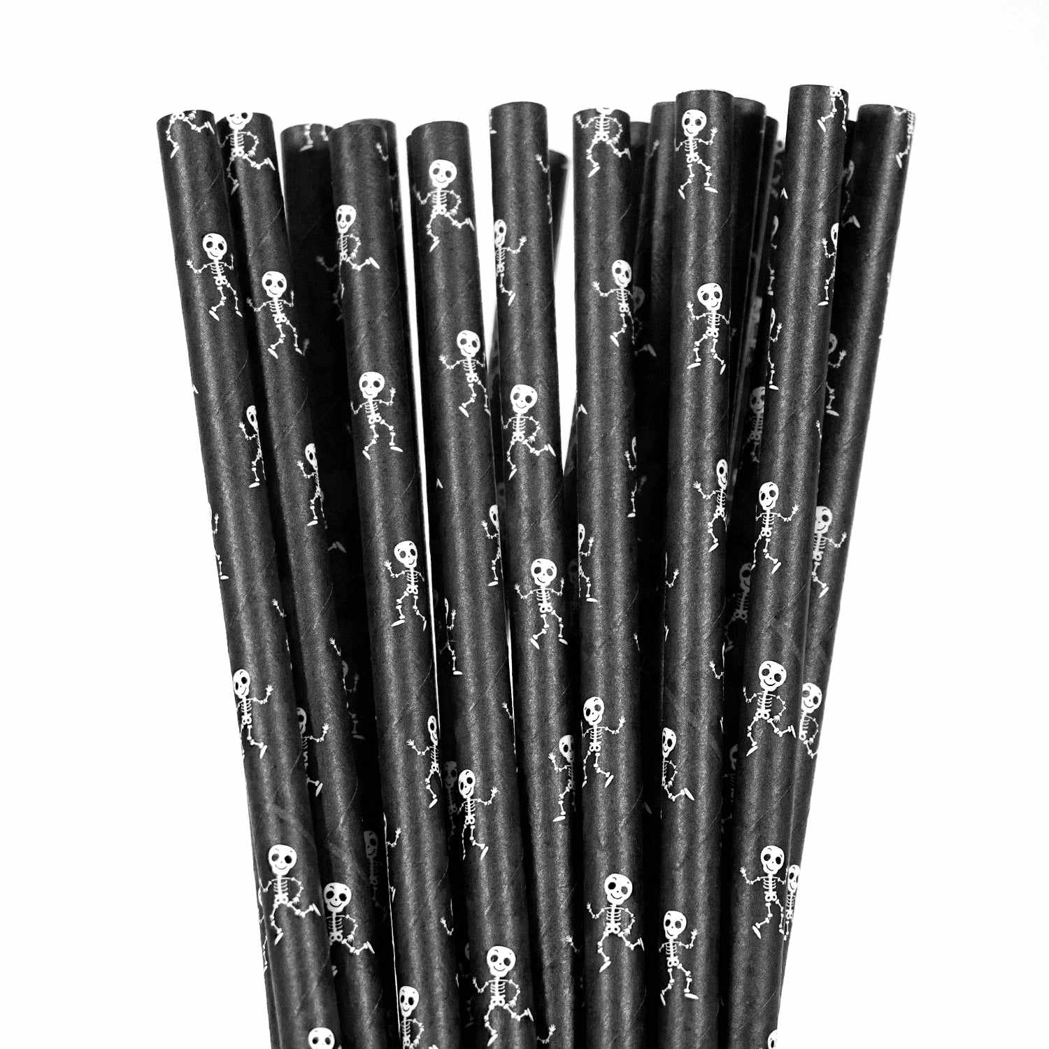 Bulk Black Skeleton Halloween Paper Straws - Spooky Party Decorations for Halloween, Birthday & Themed Events