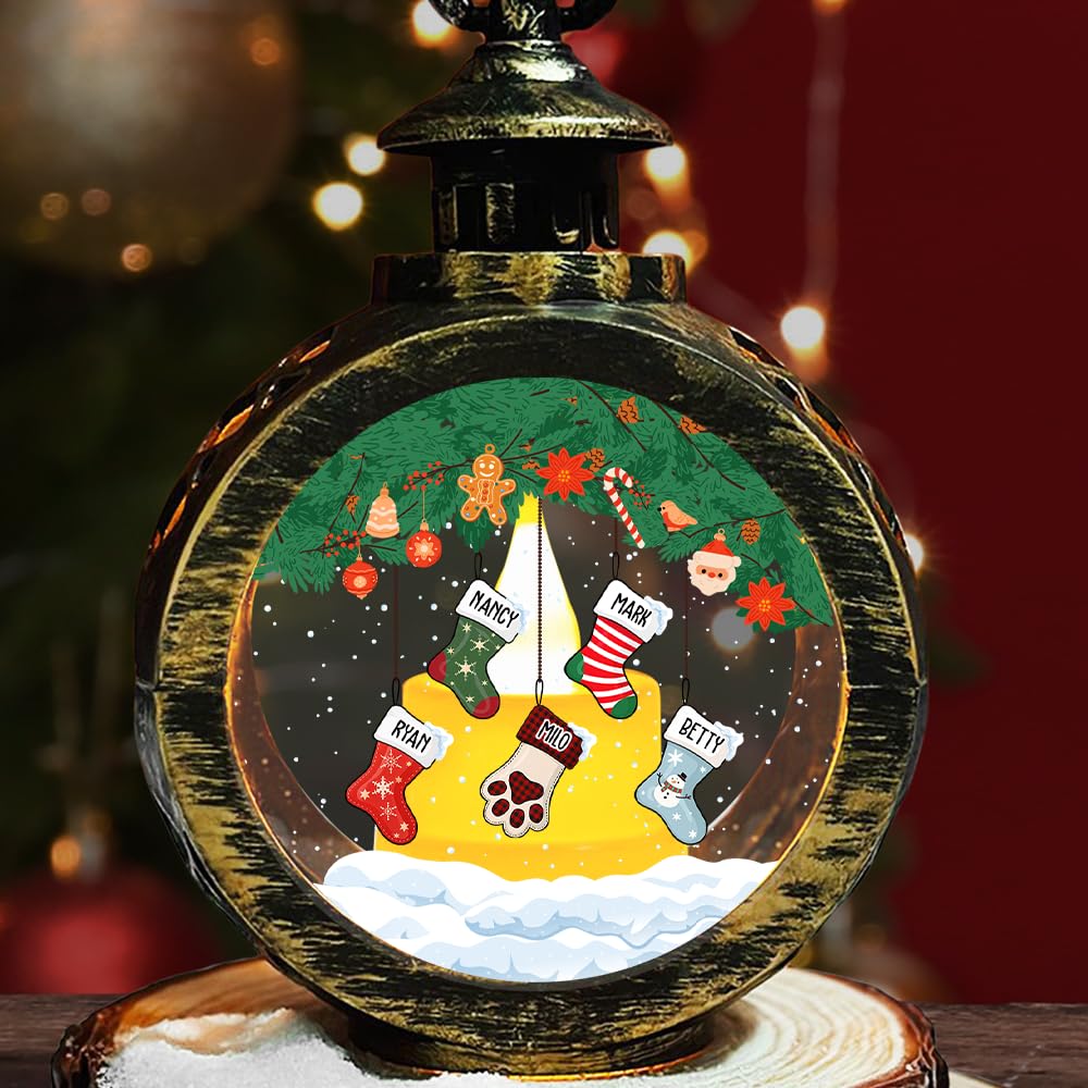 Personalized Christmas Stocking Lantern for Family of 5 - Custom LED Holiday Decor with Names, Festive Fireplace Mantel Decoration, Unique Gift for Christmas Party & Family Gathering