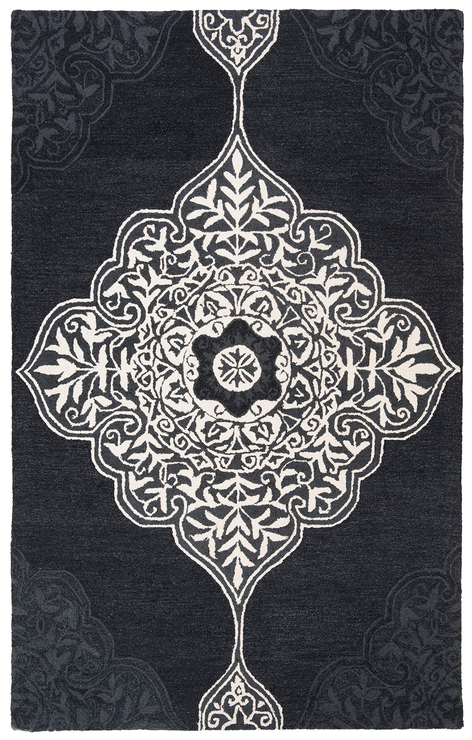 SAFAVIEH Micro-Loop Collection Handmade Wool Area Rug - 8' x 10' Charcoal Medallion Design, Non-Shedding & Durable for High Traffic Areas - Perfect for Living Room, Bedroom, Office & Entryway Decor (MLP620H)
