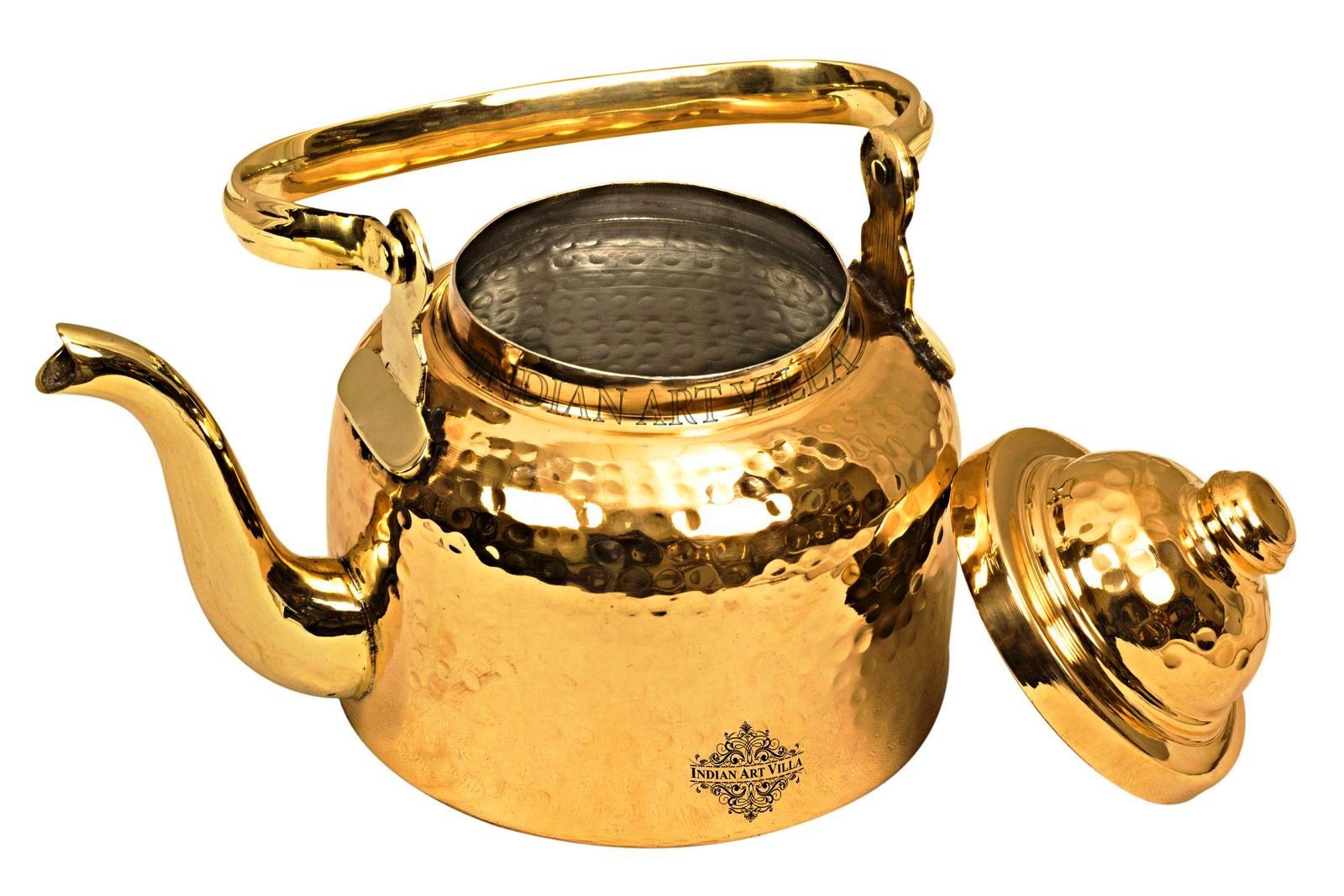 **IndianArtVilla Hammered Brass Tea Kettle with Tin Lining – 101 oz Gold Tea & Coffee Pot – Elegant Tableware for Home, Kitchen, and Gifts – Perfect for Afternoon Tea, Hosting, and Traditional Brewing**