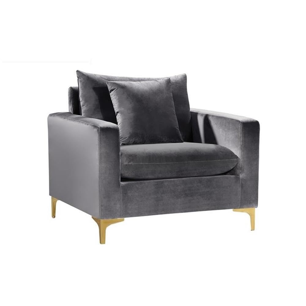 Home Square 2-Piece Reversible Velvet Sectional Sofa Set with Accent Chair in Gray - Modern Living Room Furniture for Small Spaces & Apartments