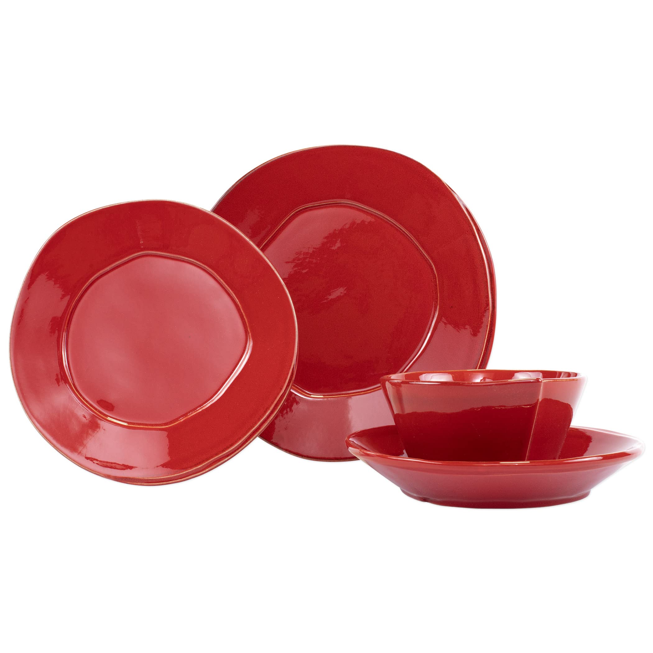 Vietri Italian Lastra Collection 4-Piece Dinnerware Set - Handcrafted Red Ceramic Plates & Bowls - Elegant Tableware for Fine Dining, Wedding Registry & Italian-Themed Dinner Parties