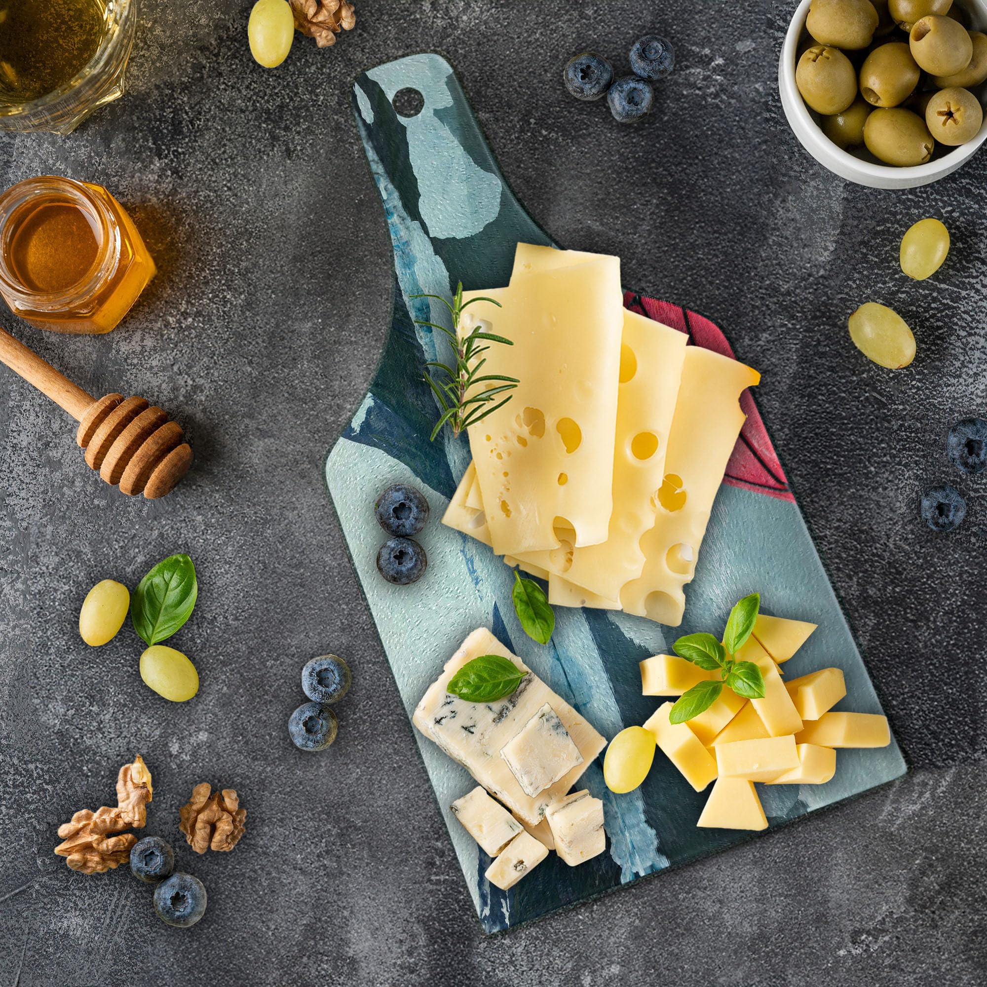Lunarable Kayak Themed Tempered Glass Cutting Board - Alaska Iceberg Lake Scenic Photography - Decorative Serving Board for Cheese, Charcuterie & Wine - Wine Bottle Shape in Dark Coral White - Perfect for Kitchen, Dining & Gifts