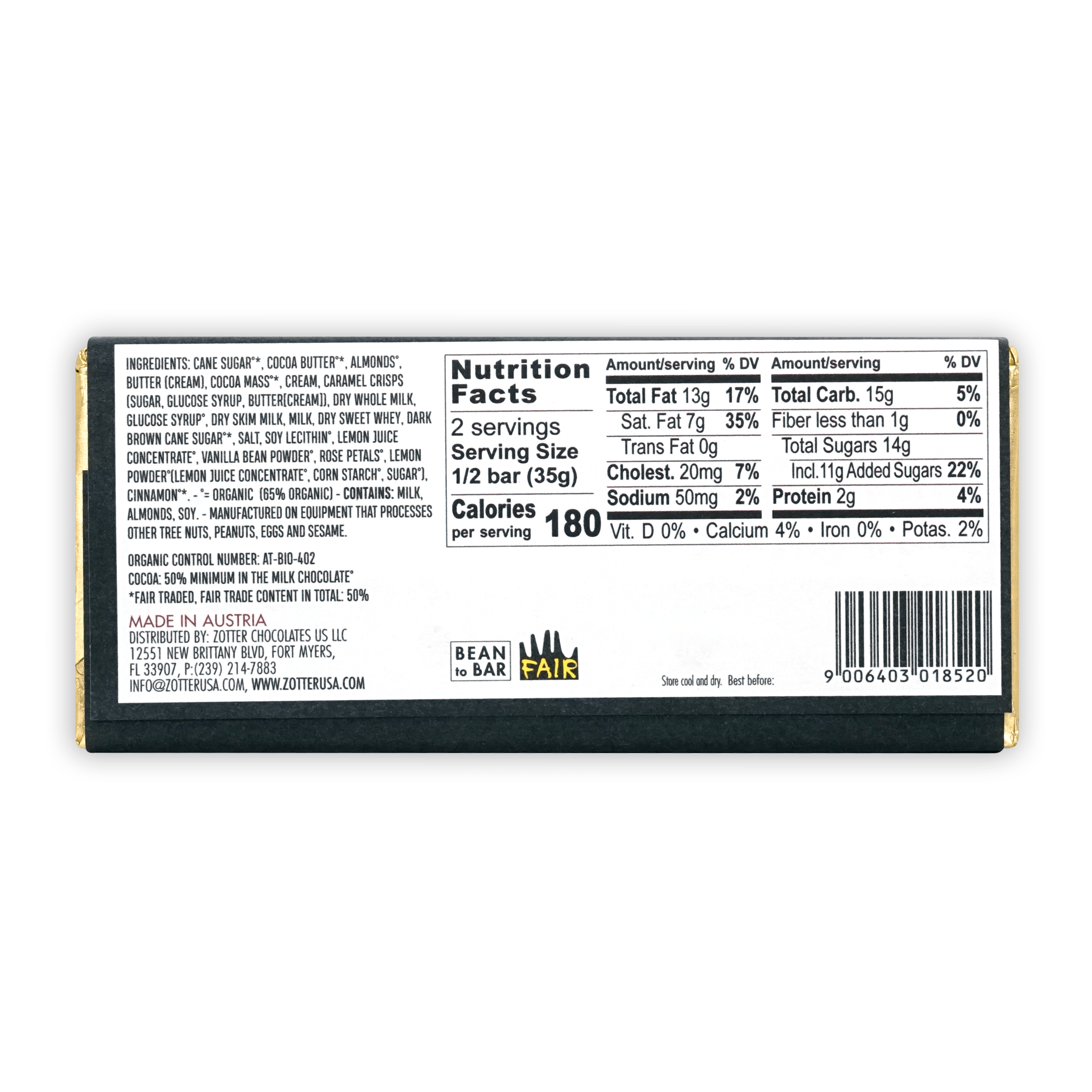 Zotter 50% Butter Caramel Filled Chocolate Bar - Premium Gourmet Treat for Gifting, Desserts & Snacking