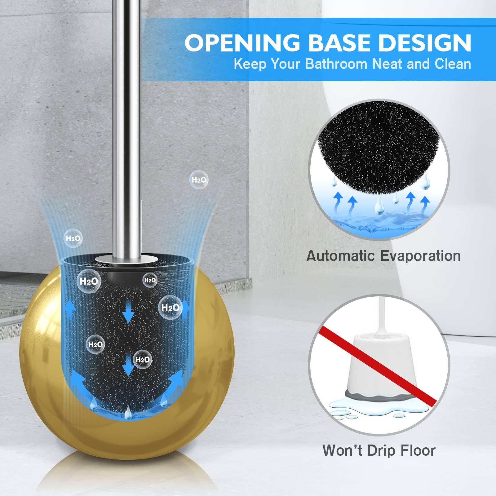 Stainless Steel Toilet Brush & Holder 2-Pack - Durable, Ergonomic for Bathroom Cleaning