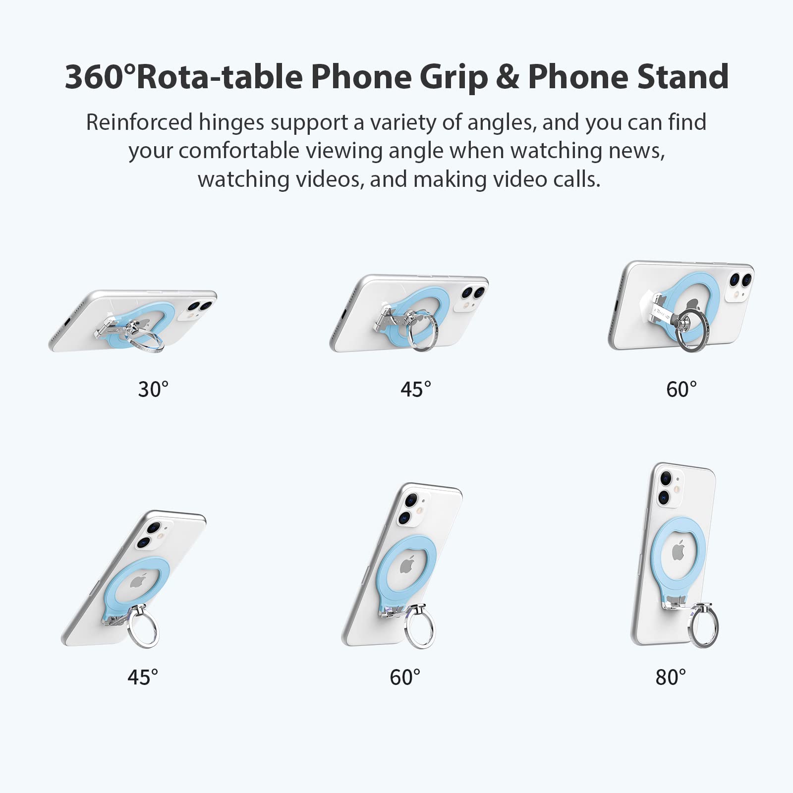 Nillkin SnapGrip Metal Phone Ring Holder - Adjustable Kickstand & Phone Grip for Samsung Galaxy S22 Ultra/S22/S21, iPhone 13/13 Pro/13 Mini/XS/12/11, Google Pixel 6/6A (Sky Blue) - Perfect for Hands-Free Viewing, Secure Grip & Multi-Angle Stand