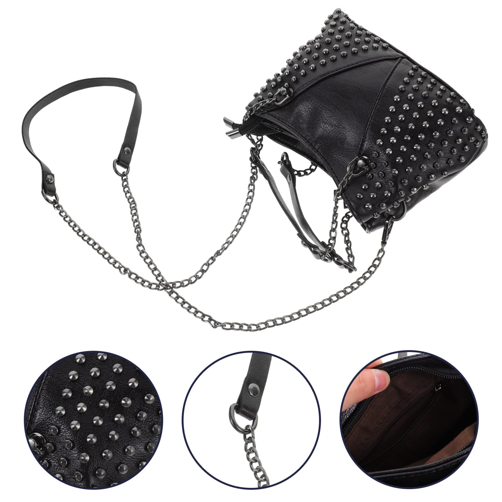 KESYOO Gothic Crossbody Bag for Women - Black Studded Shoulder Purse with Rivet Chain, Stylish Messenger Bag | Perfect for Daily Use, Parties, Concerts & Gothic Fashion Outfits