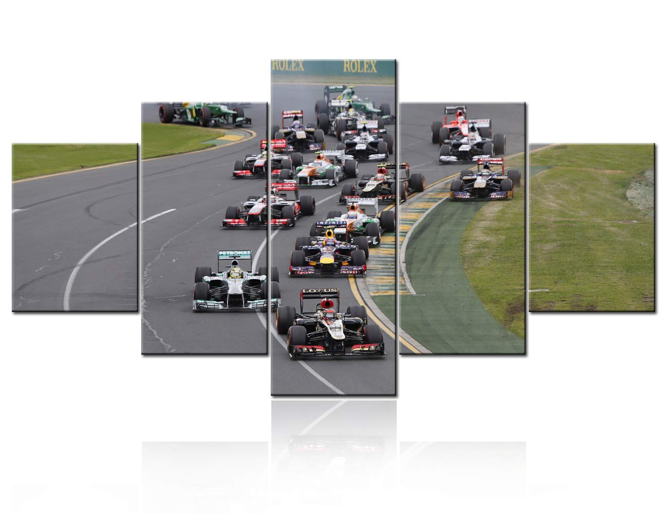 5 Piece Framed Canvas Wall Art - 60''W x 32''H - Racing Car Themed Wall Decor for Living Room, Man Cave & Boys Bedroom - Perfect for Home, Office & Game Room Decorations