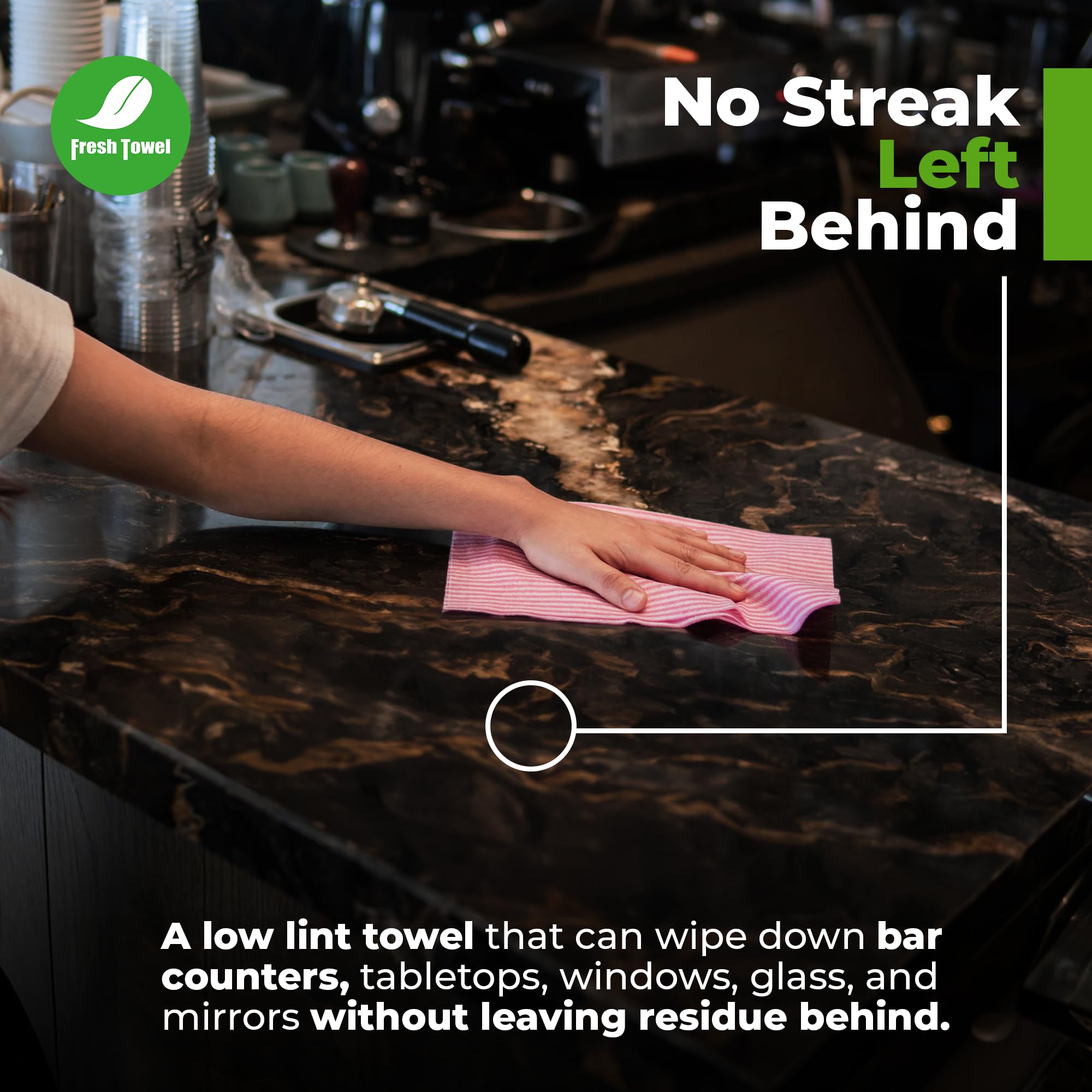 Reusable Paper Towels for Foodservice - 1/4 Fold, 13x20 Inches, Pink Straight Line Pattern (Case of 200) | Eco-Friendly Cleaning Towels for Kitchen, Restaurant & Commercial Use