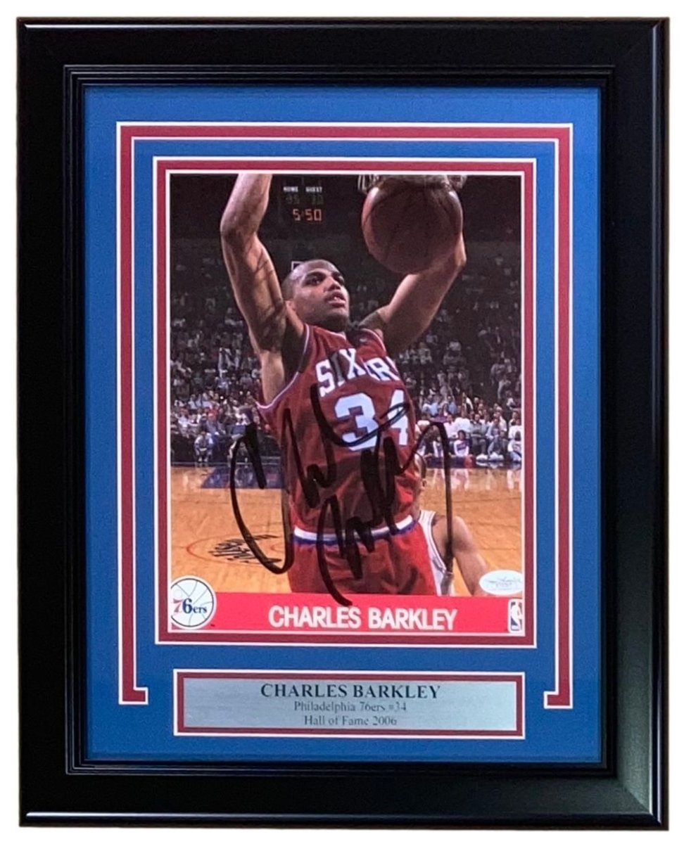 Authentic Charles Barkley Signed Framed 8x10 Philadelphia 76ers Photo with JSA Certificate - Perfect for NBA Memorabilia Collectors & 76ers Fans Home/Office Decor