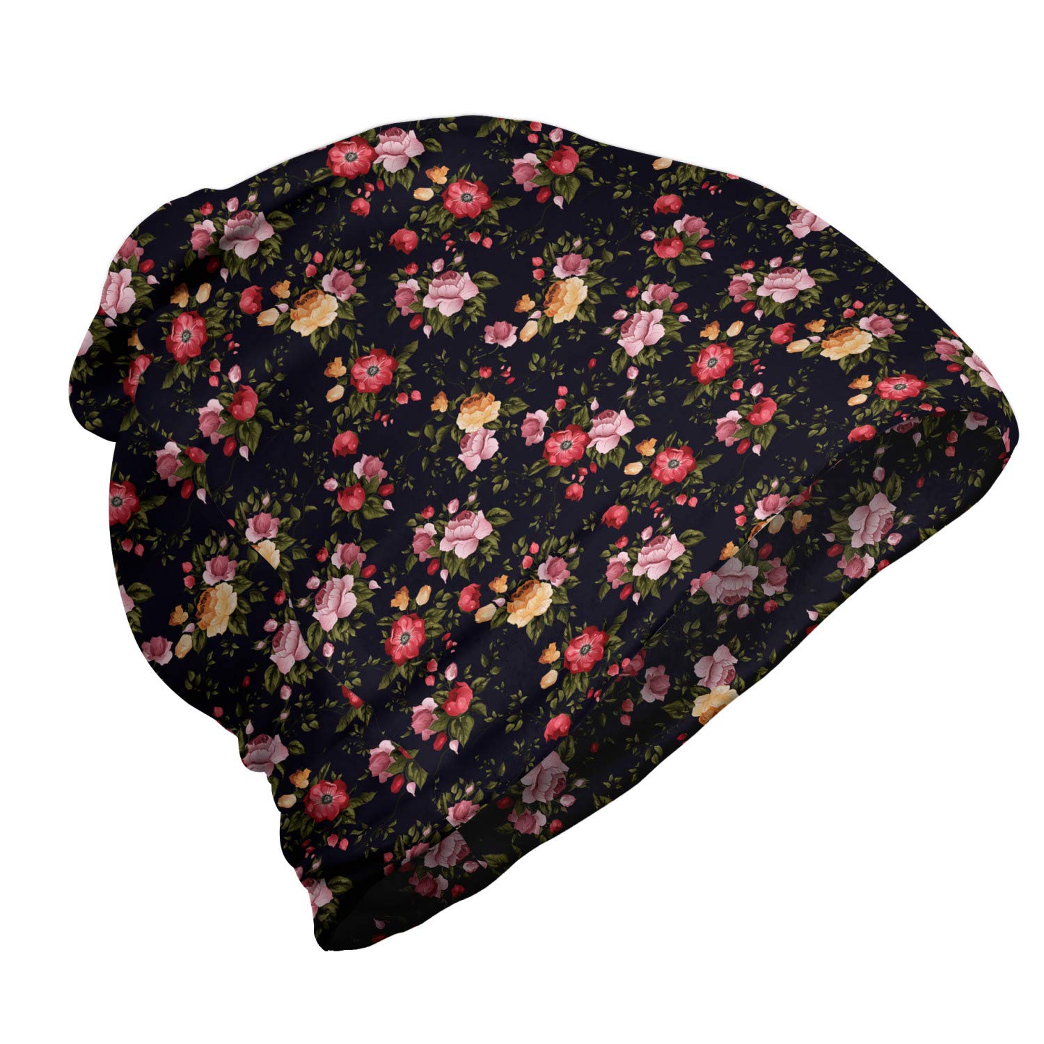 Ambesonne Unisex Beanie - Vintage Rose Garden Design for Men & Women - Soft Knit Winter Hat for Hiking, Outdoor Activities & Cold Weather Fashion