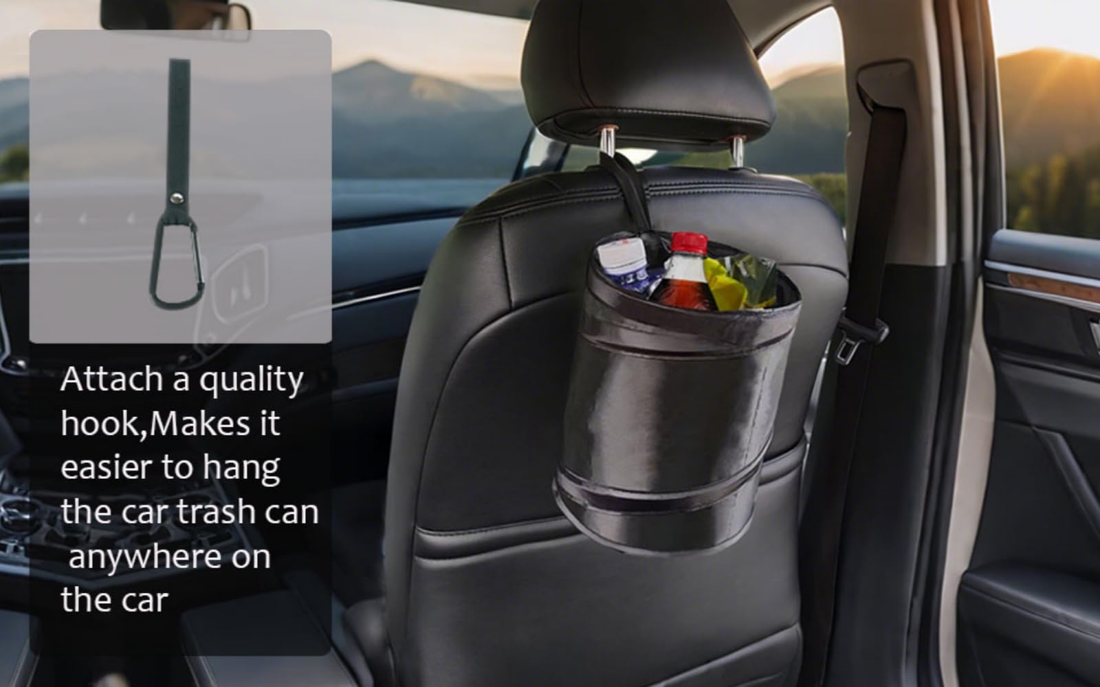 2-Pack Foldable Hanging Car Trash Can with Hook - 2 Gallon Collapsible Car Garbage Bin for Easy Cleaning - Perfect for Road Trips, Commuting & Keeping Your Vehicle Clean