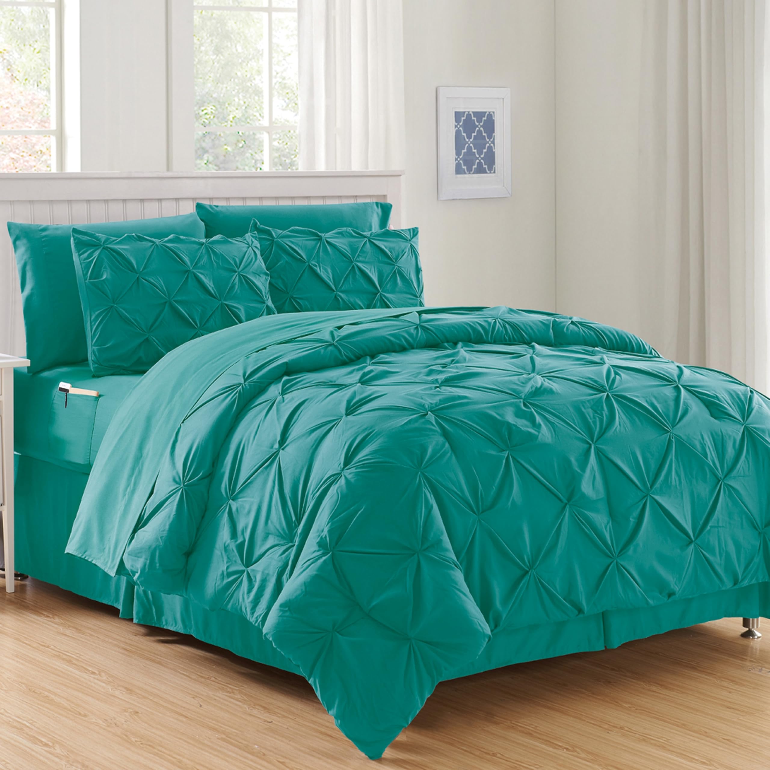 Luxury 8-Piece Bed-in-a-Bag Comforter Set - Ultra Soft & Cozy King/Cal King Size with Silky Sheets & Double-Sided Storage Pockets, Turquoise - Perfect for Master Bedrooms, Guest Rooms & Cozy Home Decor
