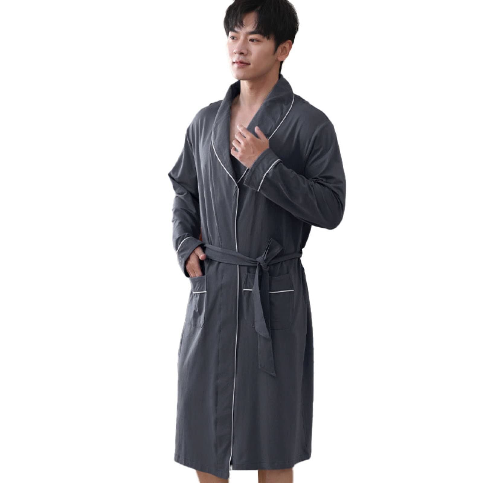 Men's Modal Long Sleeve Cardigan Nightgown - Soft Solid Color Elastic Sleepwear for Home & Lounge Wear - Perfect for Relaxing, Sleeping and Cozy Evenings