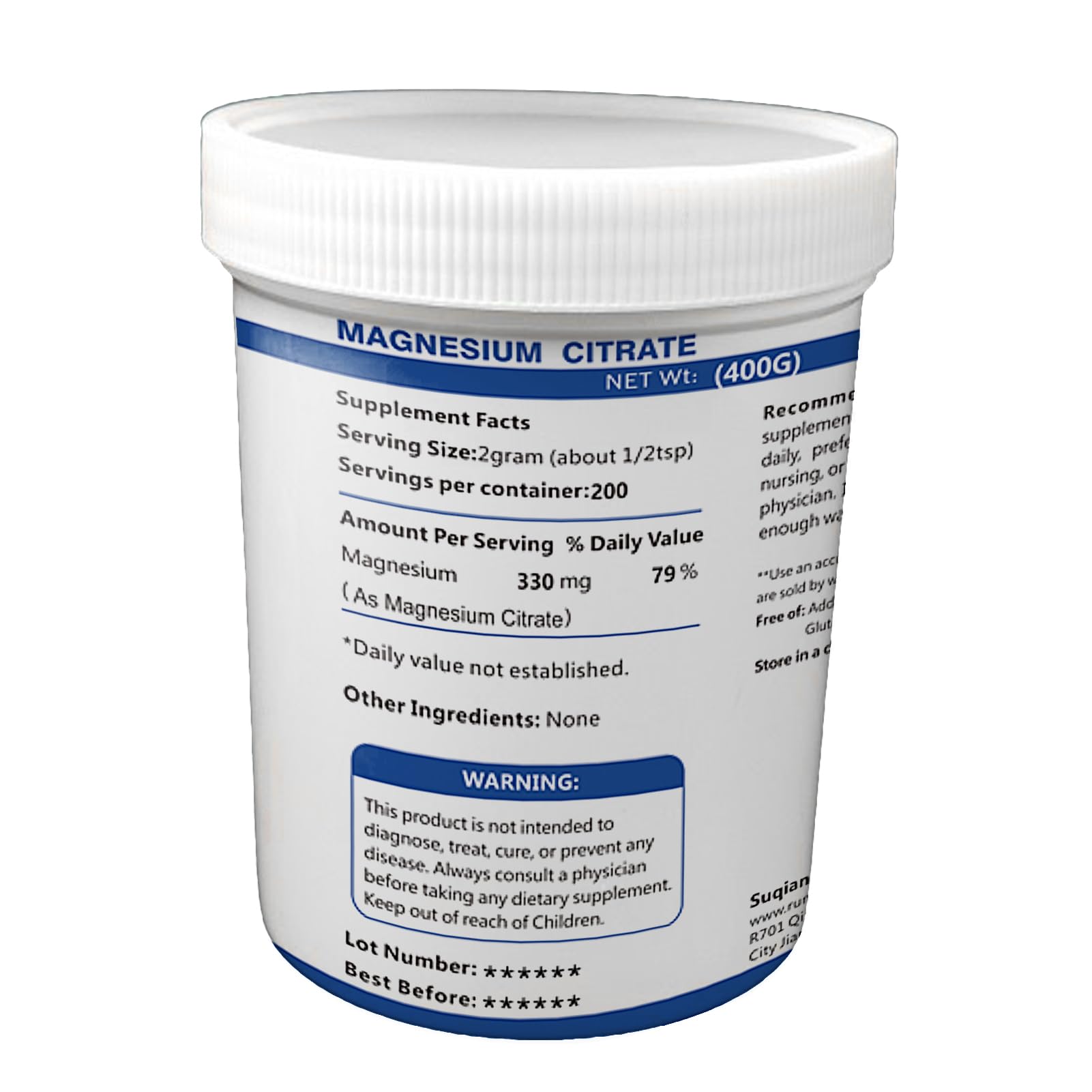 Organic Vegan Magnesium Citrate Powder 400g - Food Grade, Unflavored Supplement for Digestion & Sleep Support | Perfect for Smoothies, Baking & Daily Wellness
