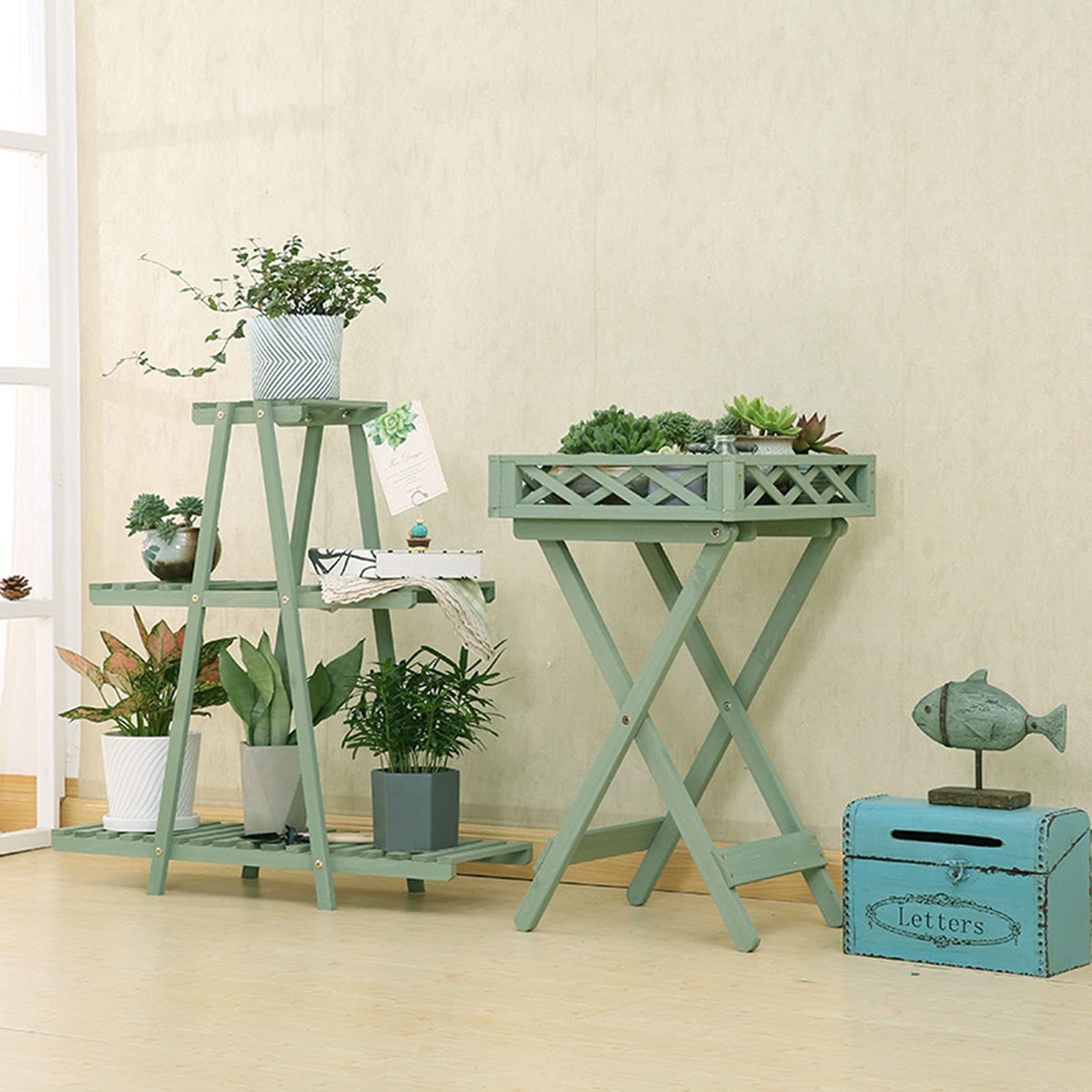 Wooden Plant Stand with Flower Pot Display Shelf - Indoor Outdoor Balcony Garden Organizer for Plants, Herbs & Succulents | Perfect for Patio, Lawn, Deck & Home Decor
