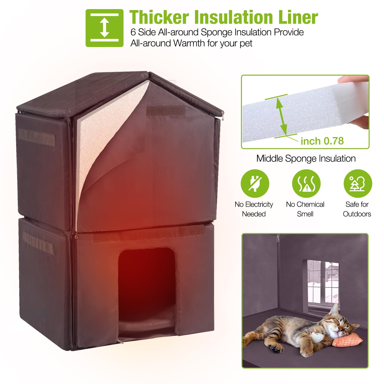 GUTINNEEN Insulated Weatherproof Outdoor Cat House - 2-Story Winter Shelter for Feral Cats with Escape Door | Perfect for Backyard, Garden & Cold Weather Protection