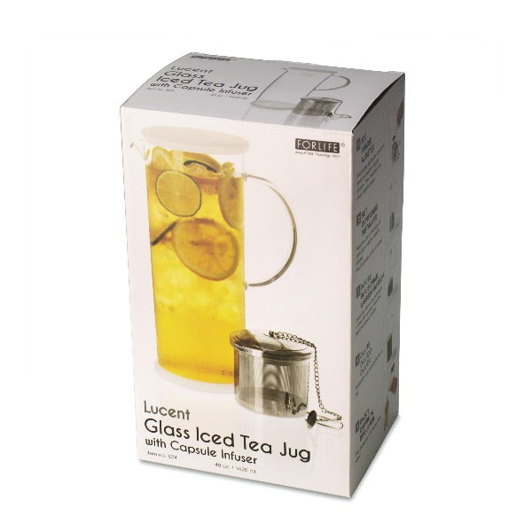 FORLIFE Lucent Glass Tea Jug with Removable Capsule Infuser - Perfect for Loose Leaf Tea, Iced Tea & Herbal Infusions at Home or Office