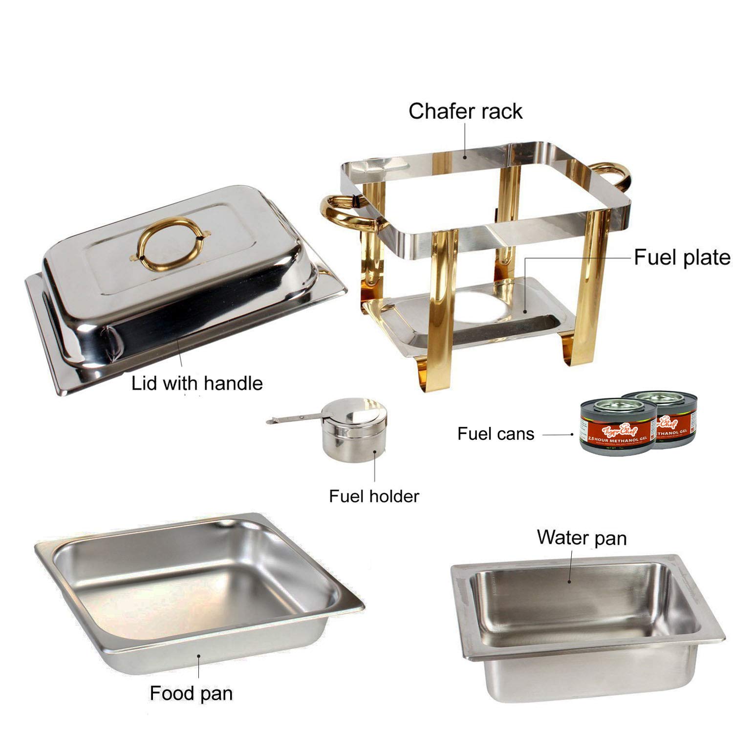 TigerChef 4 Quart Half Size Stainless Steel Chafing Dish Buffet Set with Gold Accent - Includes 4 Free Chafing Fuel Gels - Perfect for Parties, Catering, Buffet Serving & Keeping Food Warm