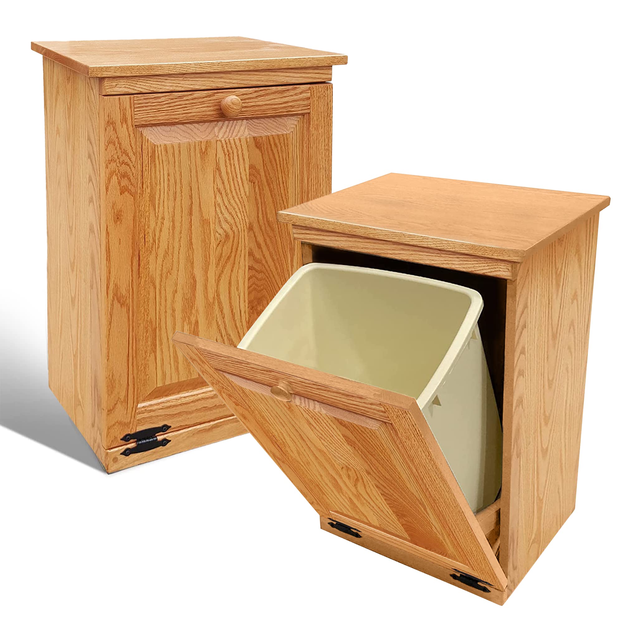 Amish Handcrafted Wooden Pull Out Trash Cabinet - Tilt Out Design, Golden Oak Finish for Kitchen, Bedroom, Patio & Laundry Room - Perfect for Waste Disposal & Home Organization