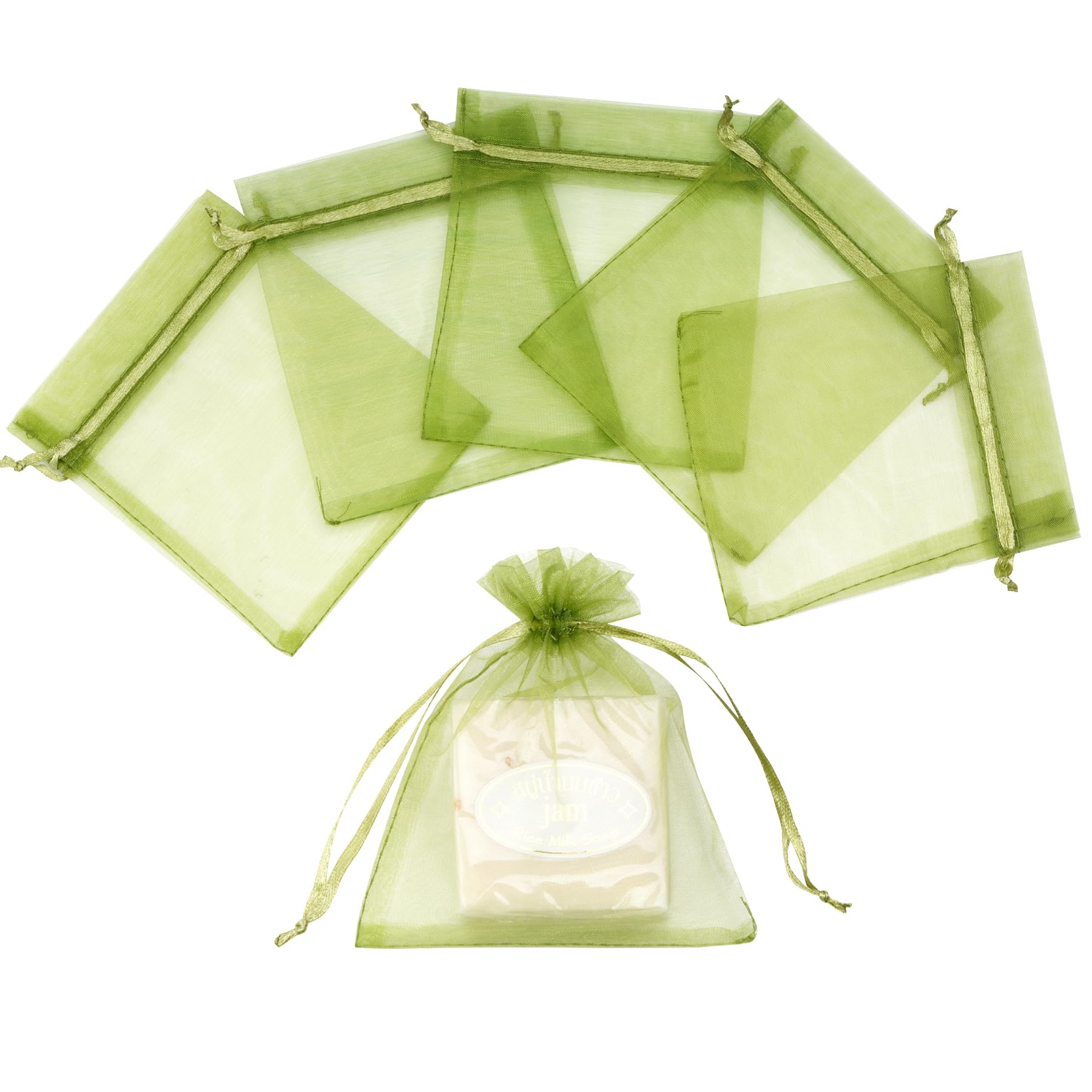 100pcs Olive Green Organza Bags 3.54