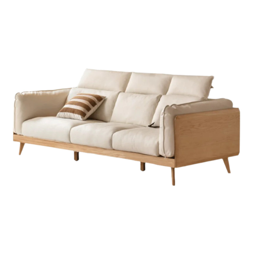 90.9x42.5x33.4 inch / 231x108x85 cm / Natural wood color / small three-seater ecological cloud skin chrysanthemum white
