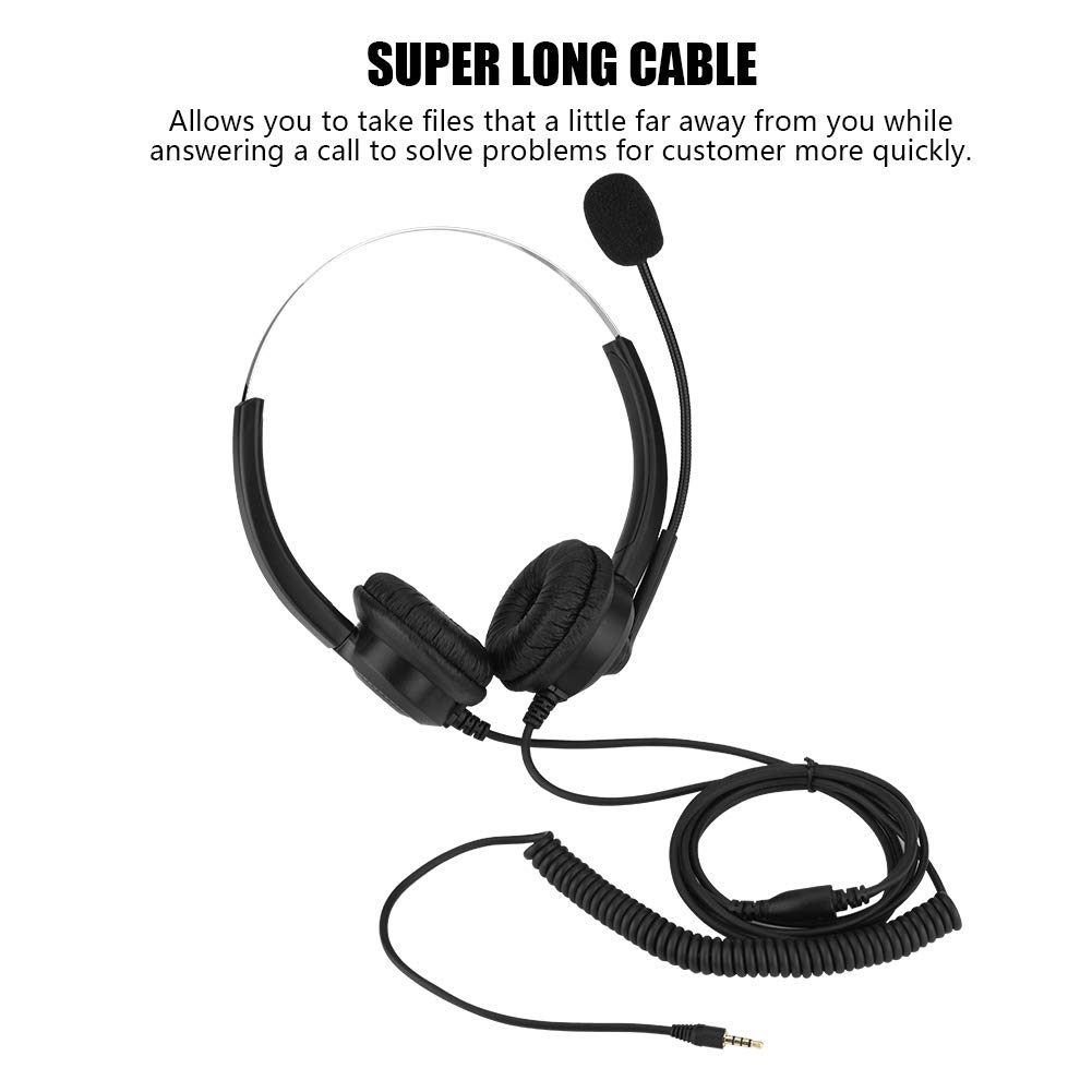 2.5mm Telephone Headset with 360° Lossless Sound - Call Center Headphones with Noise Cancelling Earmuffs for Office, Computer & Phone (3.5mm Straight Plug) - Perfect for Customer Service, Remote Work & Business Calls