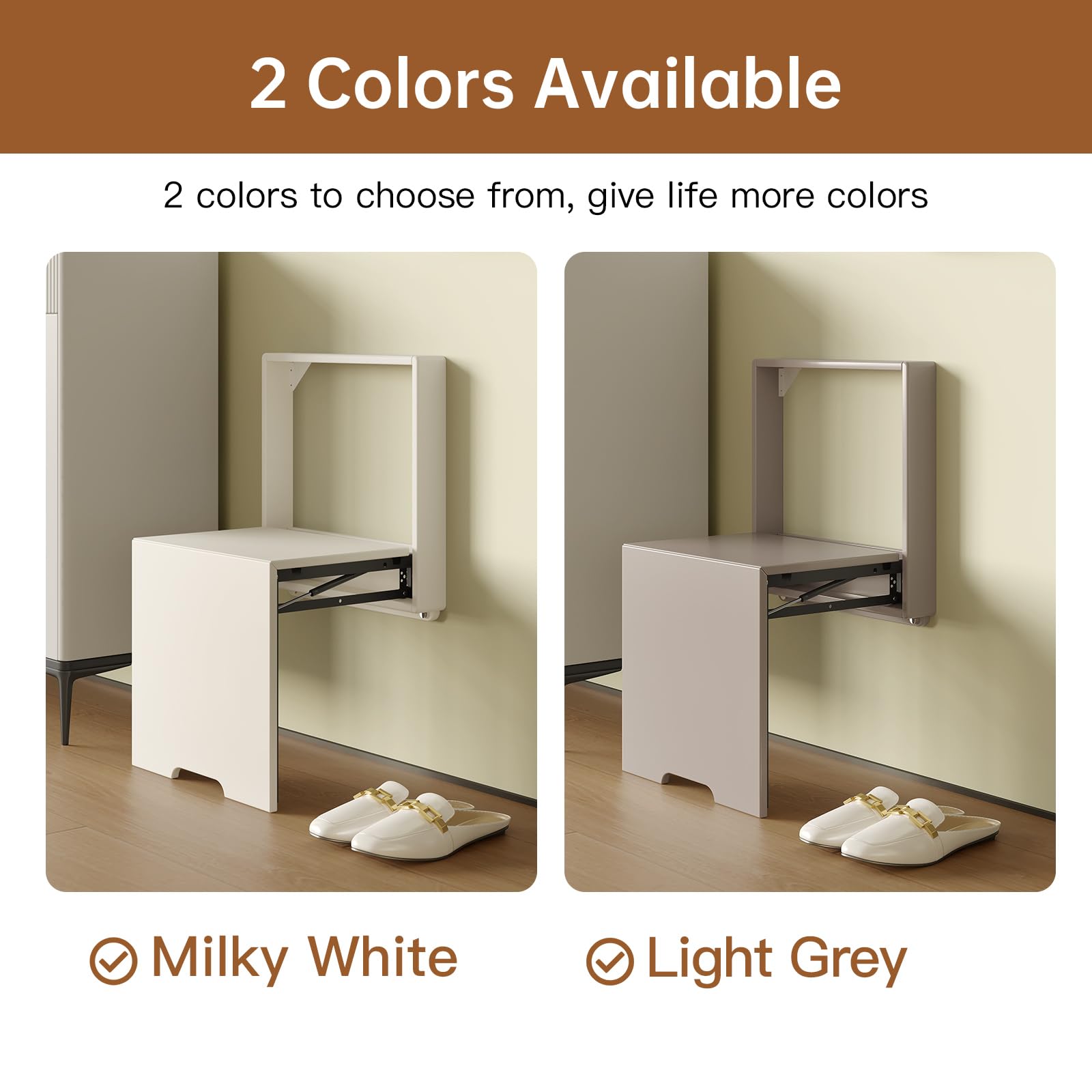 Space Saving Wall Mounted Shoe Changing Stool - Foldable Entryway Stool Chair in Tea Grey | Perfect for Small Hallways, Mudrooms & Closet Organization