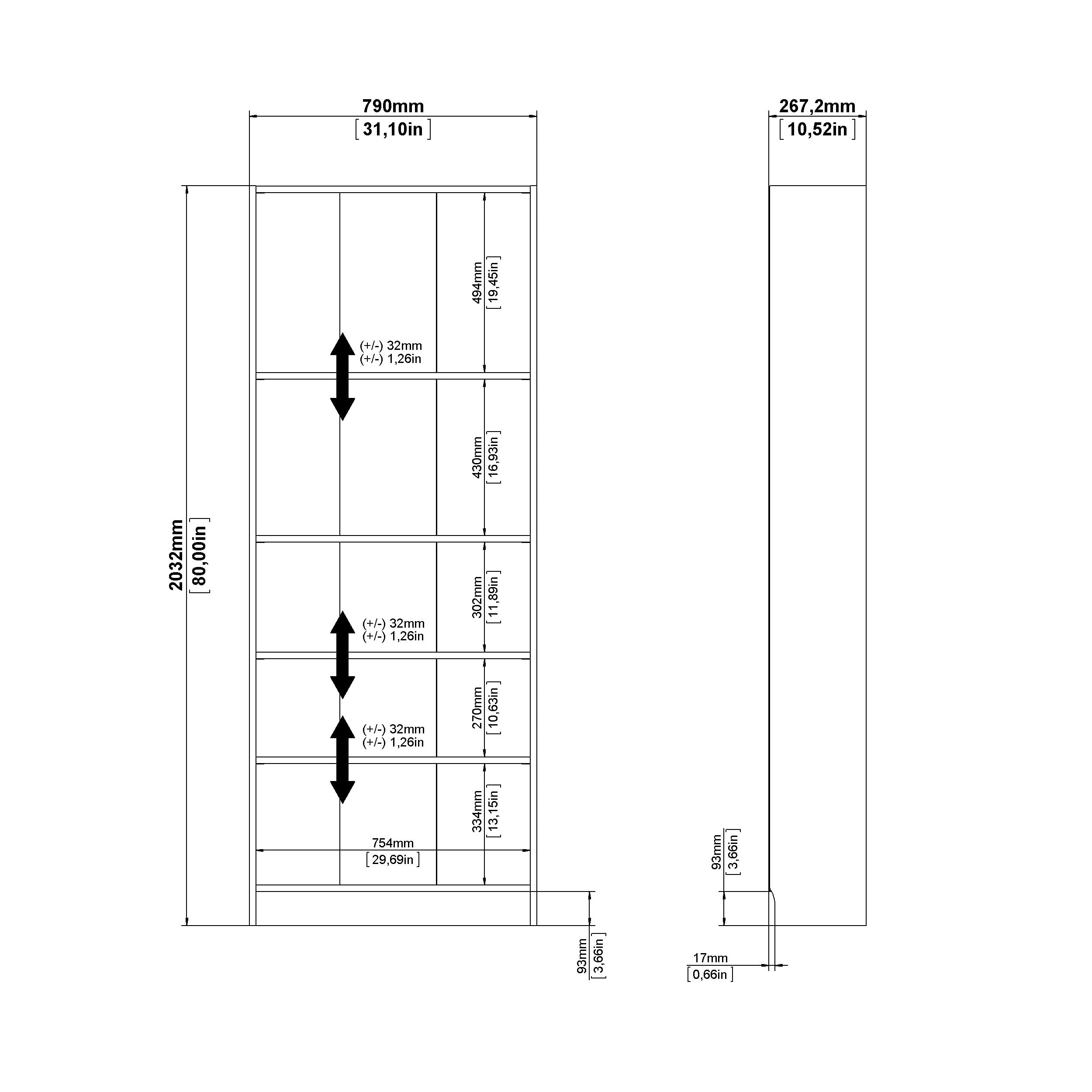 Tvilum Element Wide 5 Shelf Bookcase - Tall White Wooden Bookshelf for Home Office, Living Room & Bedroom Storage Organizer