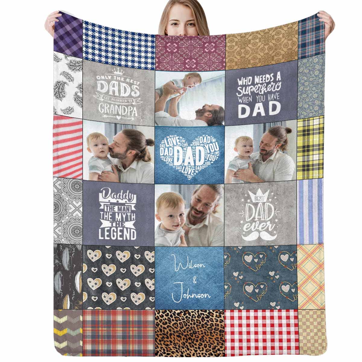 Custom Photo Collage Best Dad Ever Throw Blanket - Personalized Birthday Gift for Dad, Husband & Grandpa from Daughter or Son | Cozy Family Keepsake for Father's Day, Christmas & Special Occasions