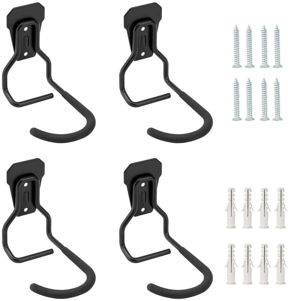 Heavy Duty Bicycle Wall Mount Hangers - 4 Pack Bike Storage Hooks with 77-99Lb Load Capacity | Vertical Bike Rack for Garage, Shed & Corner | Includes Installation Hardware | Perfect for Space-Saving Bike Organization in Small Homes & Apartments