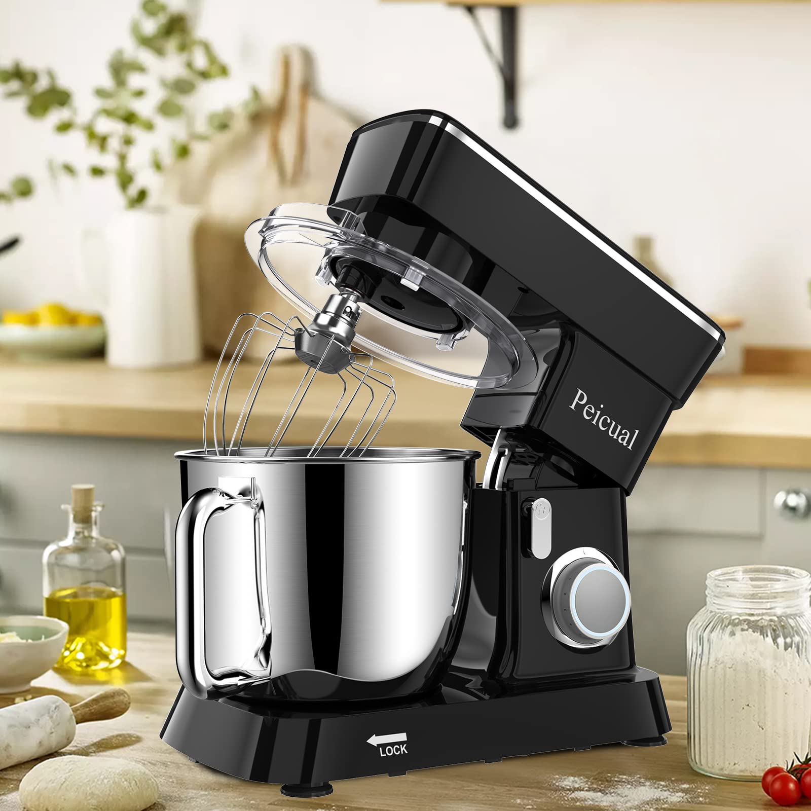 6QT Stand Mixer, 10-Speed Tilt-Head Electric Kitchen Mixer with Stainless Steel Bowl, Dough Hook, Flat Beater & Wire Whisk - Perfect for Baking, Whipping Cream & Kneading Dough - Black