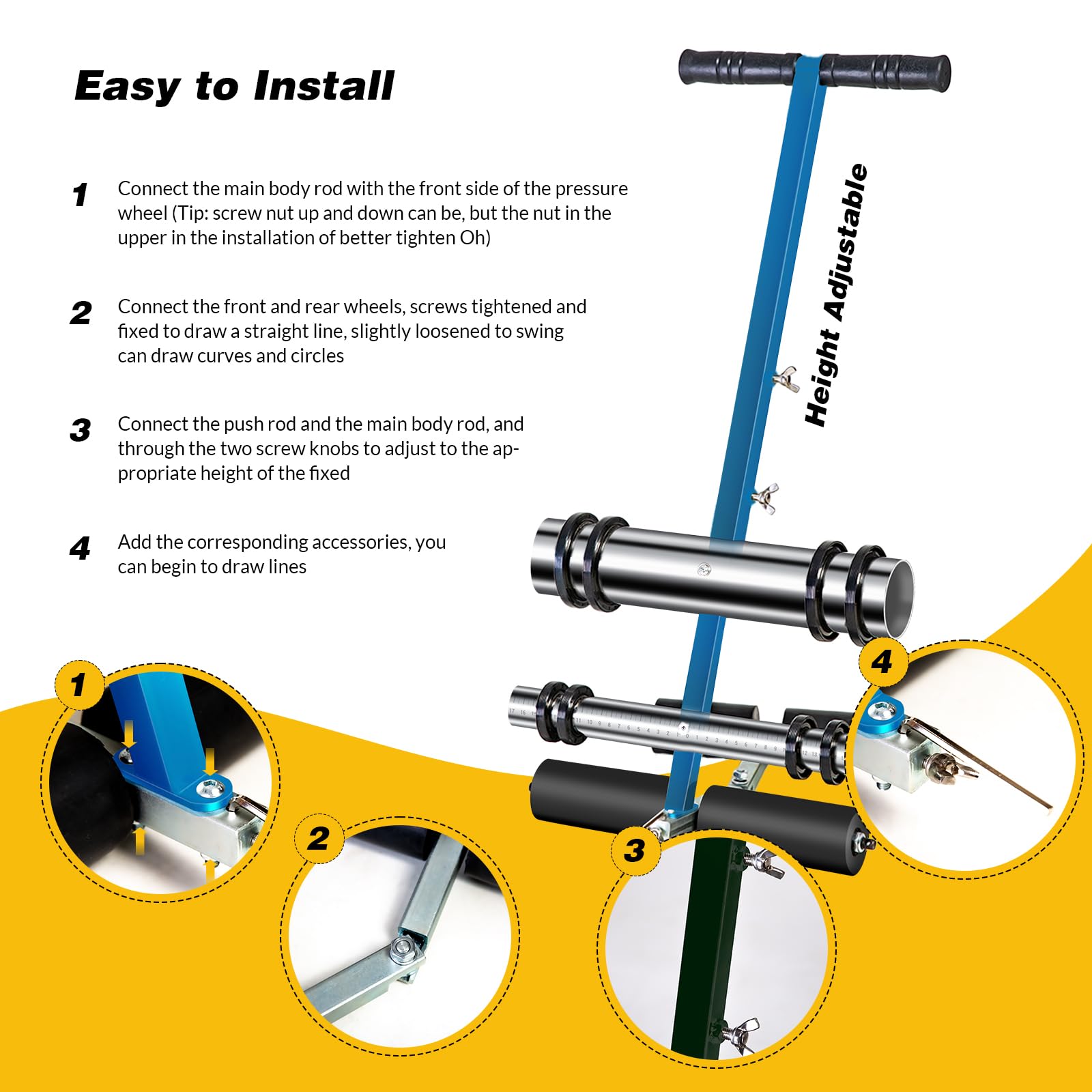 Professional Line Striping Machine with Drawing Circle Kit - Parking Lot & Road Marking Paint Sprayer for Driveway, Asphalt, Concrete, Basketball & Pickleball Courts | Perfect for DIY Projects & Commercial Use