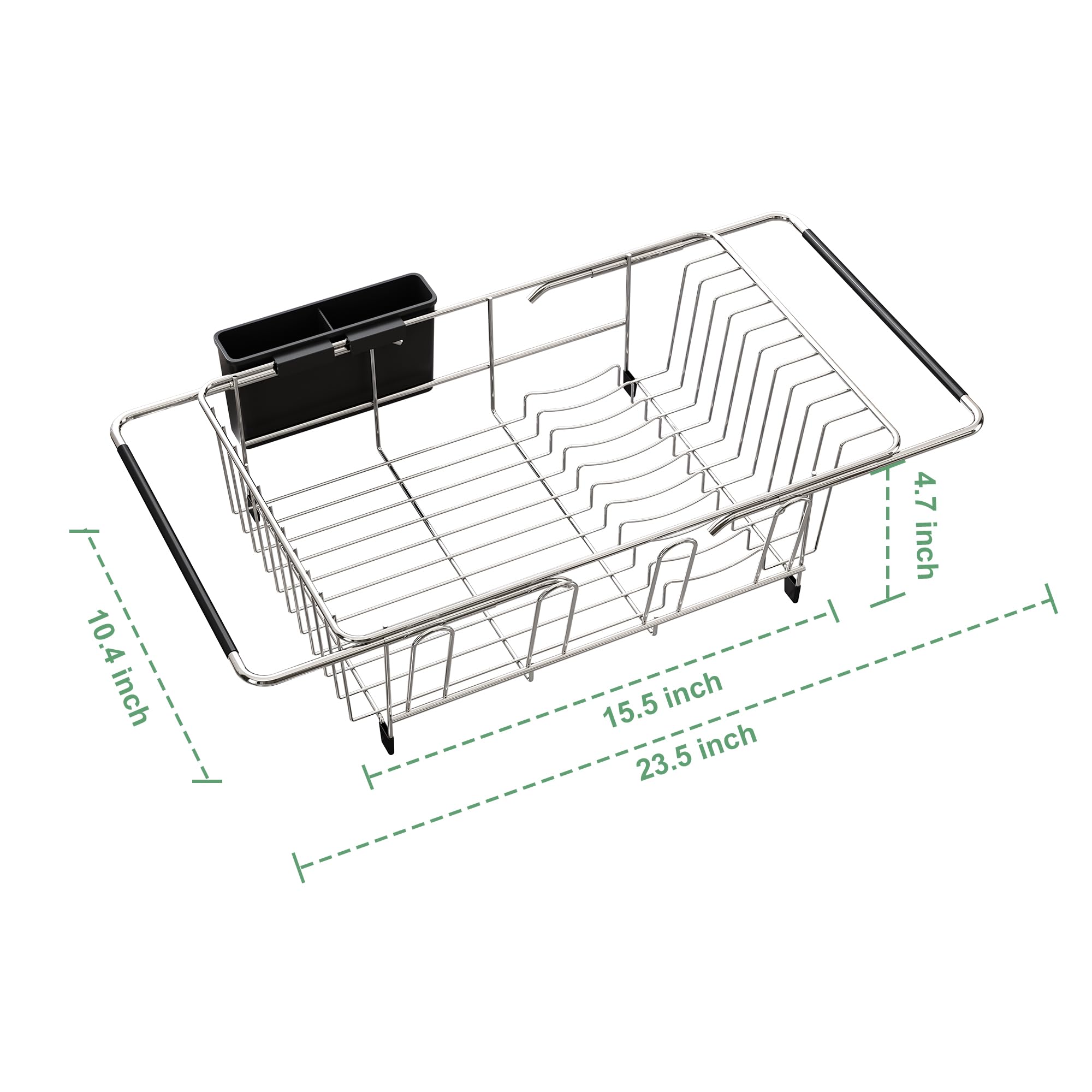 MAJALiS Stainless Steel Over The Sink Dish Drying Rack with Utensil Holder - Compact Space Saving Kitchen Sink Drainer, Silver | Perfect for Small Apartments, RVs & Countertop Organization