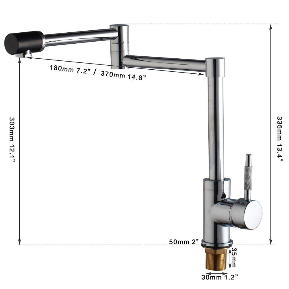 360° Swivel Single Handle Kitchen Faucet with Chrome Finish - Brass Folding Water Tap for Sink - Perfect for Small Kitchens, RVs & Tight Spaces