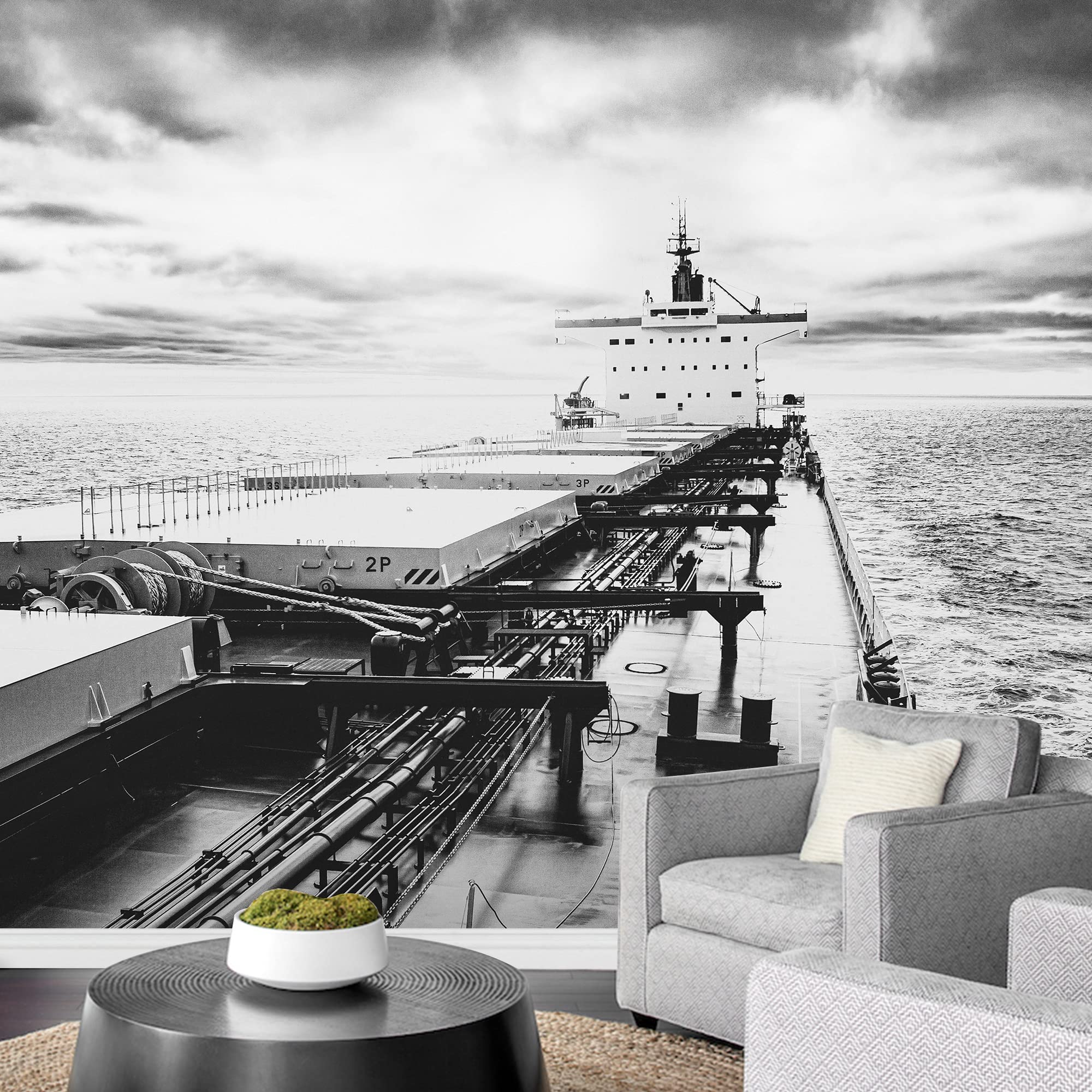 Wall26 Removable Wall Sticker - Black & White Military Ship Ocean Mural | Nautical Nature Photography | Realistic Landscape Decoration | Rustic Zen Style | 100