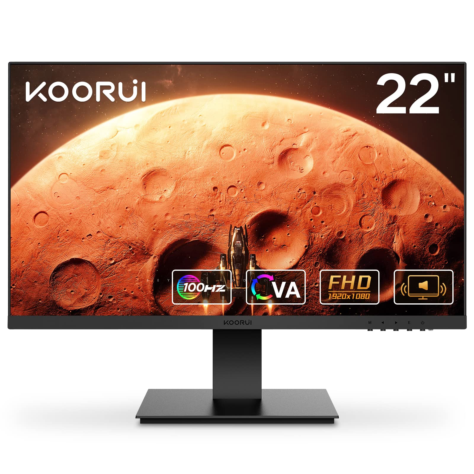 KOORUI 21.5 Inch FHD 1080P Gaming Monitor - 100Hz Refresh Rate, VA Panel, FreeSync & G-SYNC Compatible - HDMI/VGA/VESA Mountable with Built-in Speakers | Perfect for PC Gaming, Home Office & Entertainment Setup