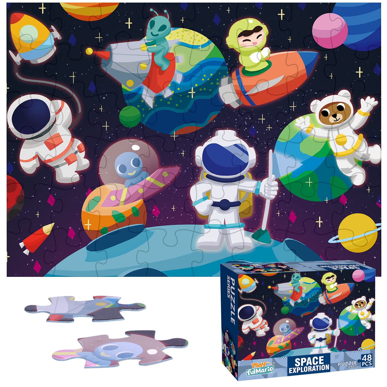 Space Puzzles for Kids Ages 2-5 - 48pc Preschool Learning Toys for Toddlers - Perfect for Home & Classroom Play