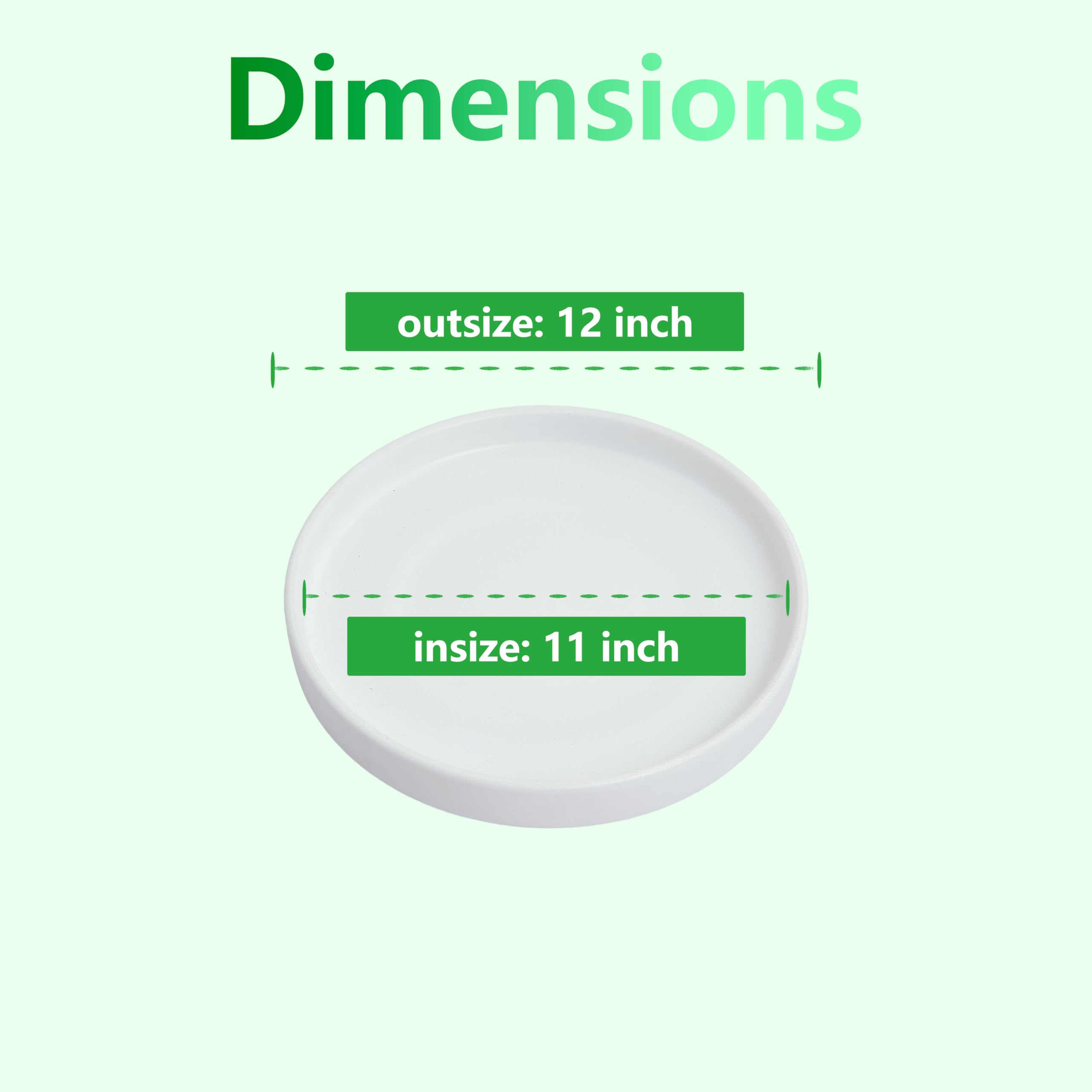 12 Inch Large Ceramic Saucer - Plant Pot Drainage Tray for Indoor/Outdoor Plants, Matte White - Perfect for Flower Pots, Succulents, and Home Garden Decor