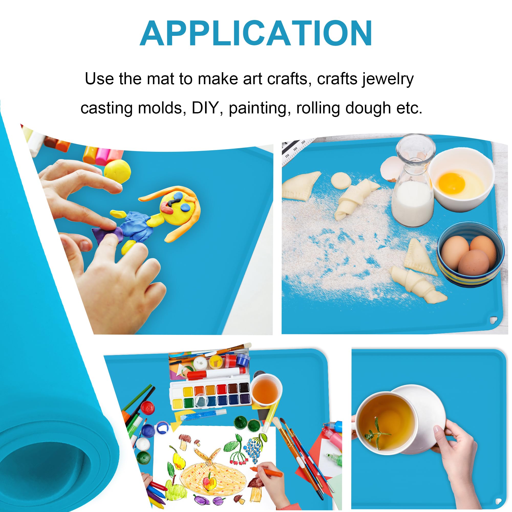 Non-Slip Silicone Placemats for Kids - 3 Pack Blue Baby Toddler Placemats for Dining Table | Portable, BPA-Free, Easy to Clean | Perfect for Home, Restaurants & Travel