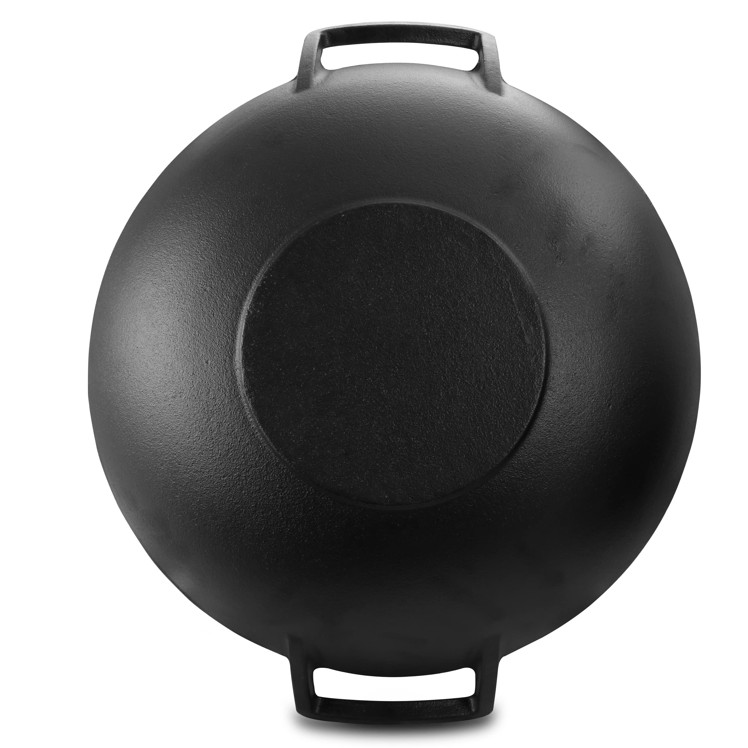 Megachef 14 Inch Pre-Seasoned Cast Iron Wok with Lid - Professional Carbon Steel Stir Fry Pan for Asian Cooking, High Heat Retention - Perfect for Stir-Frying, Deep Frying & Sautéing at Home