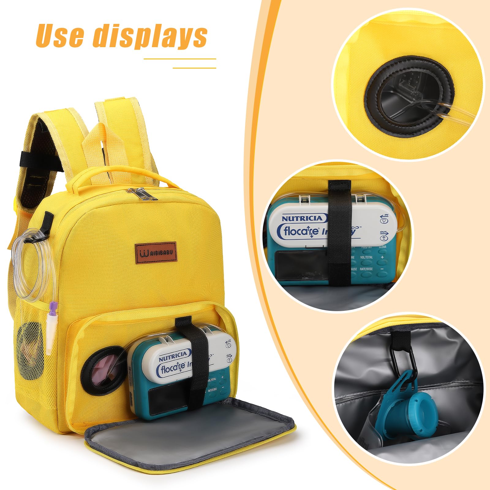 Kids Feeding Tube Backpack - Portable Enteral Feeding Pump Bag for G Tube, J Tube & GJ Tube - Lightweight & Durable (Yellow) - Perfect for School, Travel & Daily Activities