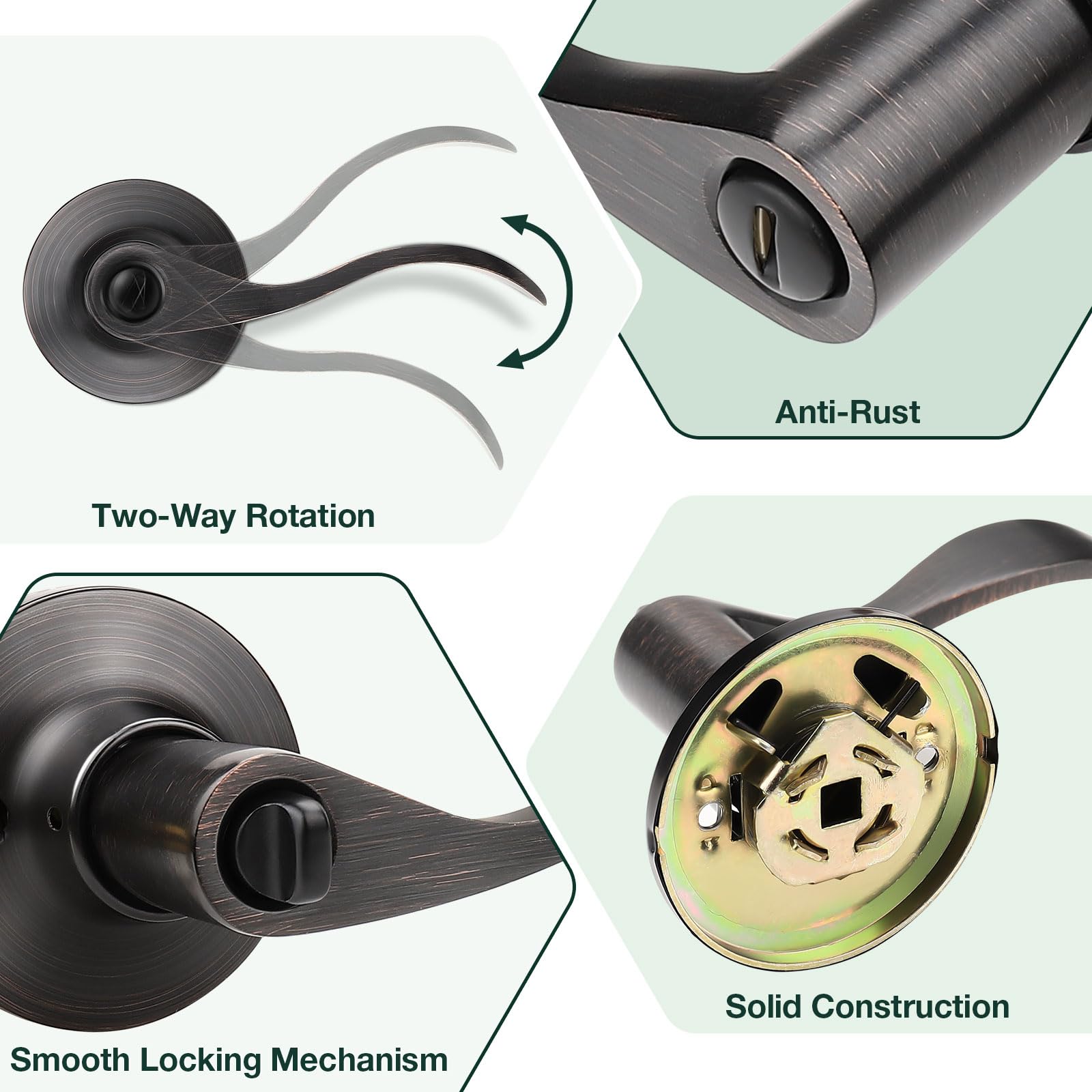 GOBEKOR 10 Pack Oil Rubbed Bronze Privacy Door Levers - Keyless Interior Door Handles with Lock for Bedroom, Bathroom & Closet - Wave Design Modern Door Hardware Set for Home Privacy & Security
