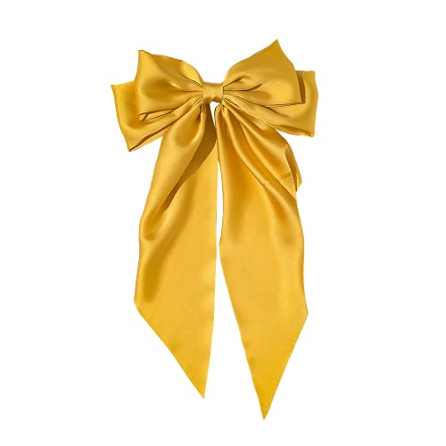 SSS-Swag Women's Long Brocade Tassel Ribbon Hair Clips - Handmade Bowknot Barrettes with Claw Spring for Girls (Yellow) | Perfect for Weddings, Parties & Everyday Hair Accessories