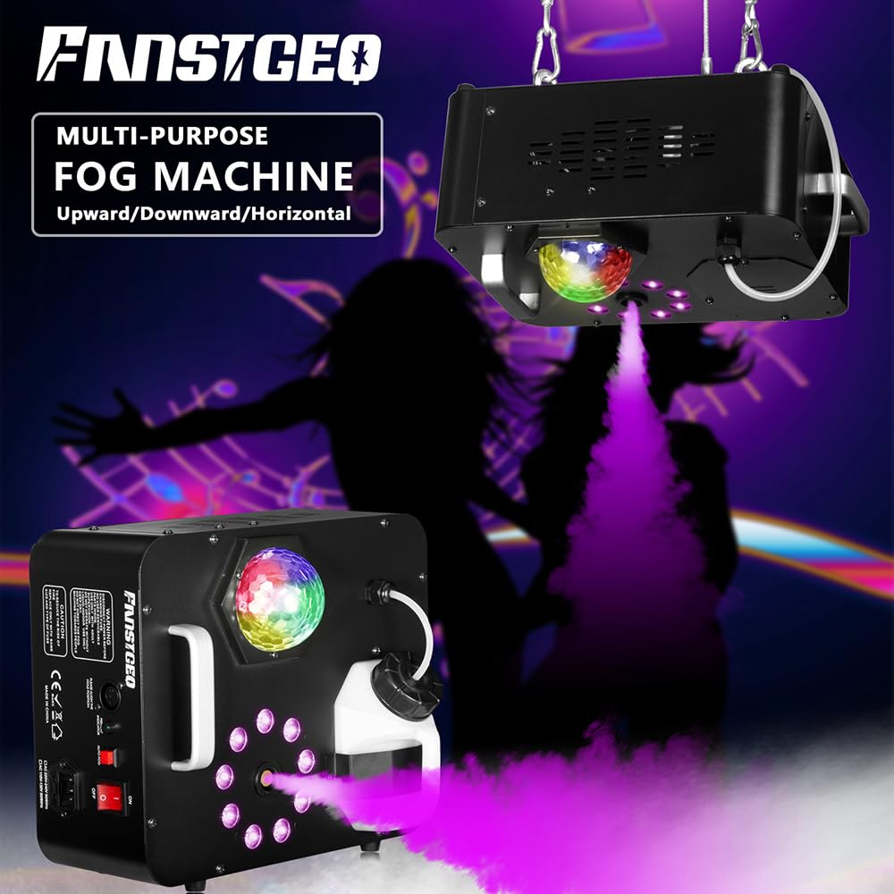 Professional Fog Machine with LED Lights & Disco Ball - Wireless Remote & Sound Activated Vertical/Horizontal Smoke Effect for Halloween Parties, Stage Shows, DJ Events & Home Disco