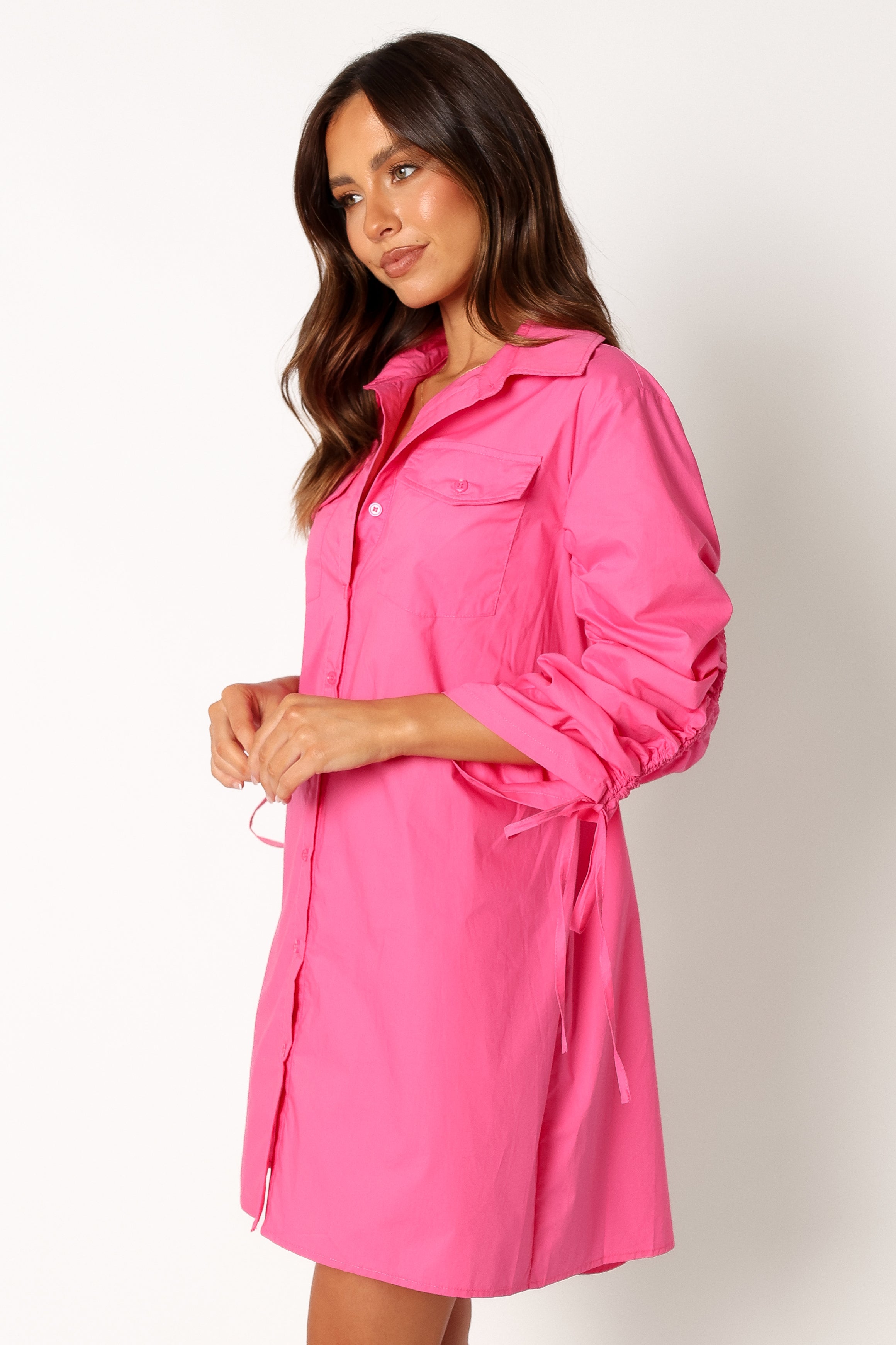 Dune Long Sleeve Mini Shirt Dress for Women - Soft Pink Casual Summer Dress for Beach, Party & Everyday Wear