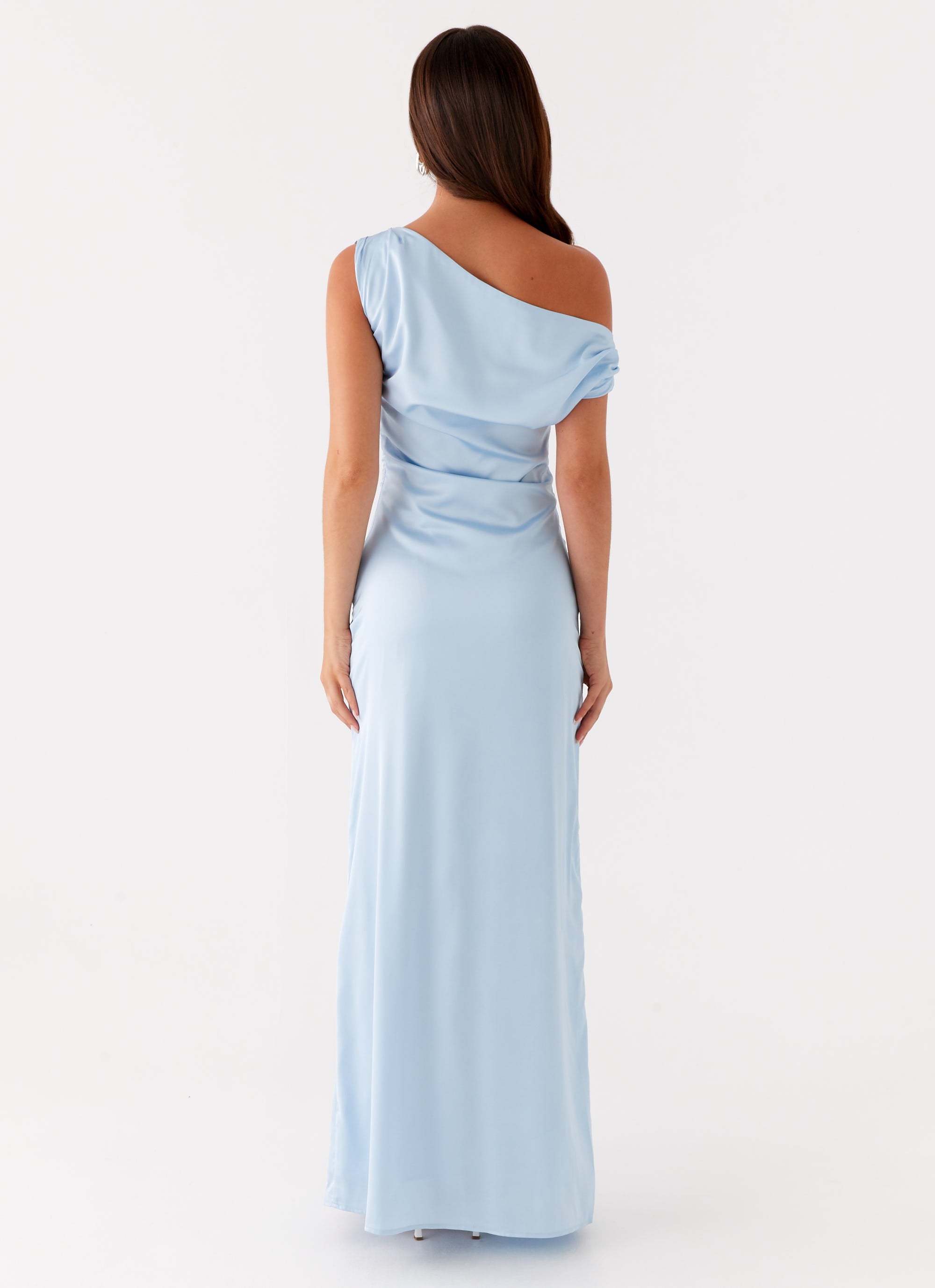 Heart of Glass Satin Maxi Dress in Blue - Elegant Formal Gown for Evening Parties, Weddings & Special Occasions