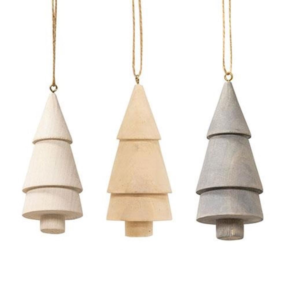Farmhouse Style Wooden Christmas Tree Ornaments - Set of 4 Hand-Painted Rustic Holiday Decorations for Xmas Tree, Mantel & Home - Perfect for Christmas Decor, Gift Giving & Seasonal Festivities